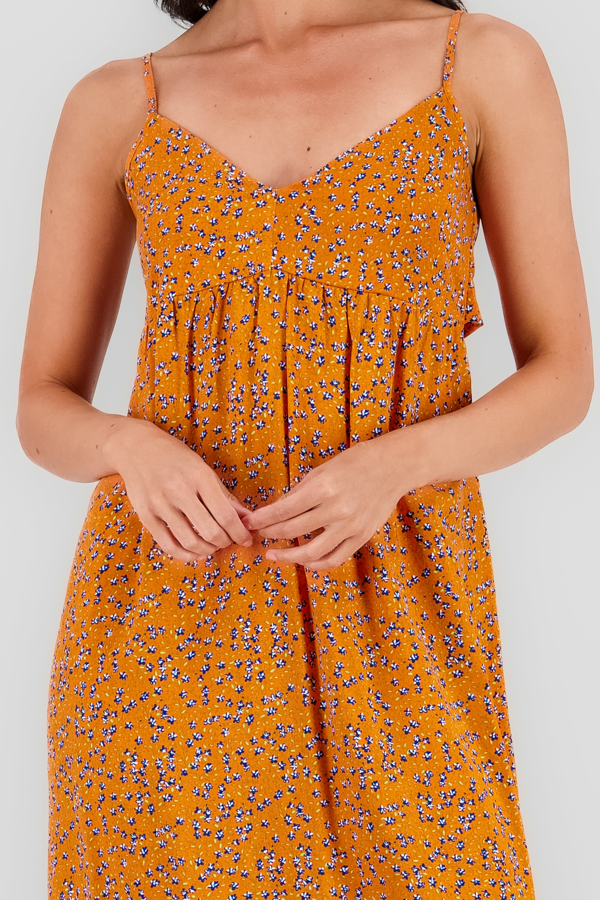 Vestido midi escote v tirantes NARANJA COMBO