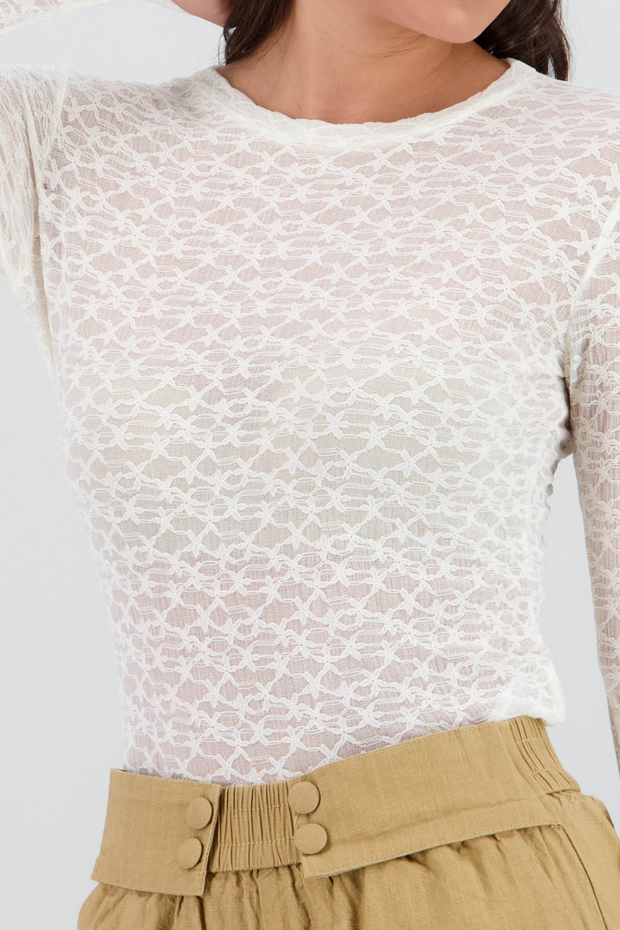 Blusa manga larga mesh bordado BLANCO