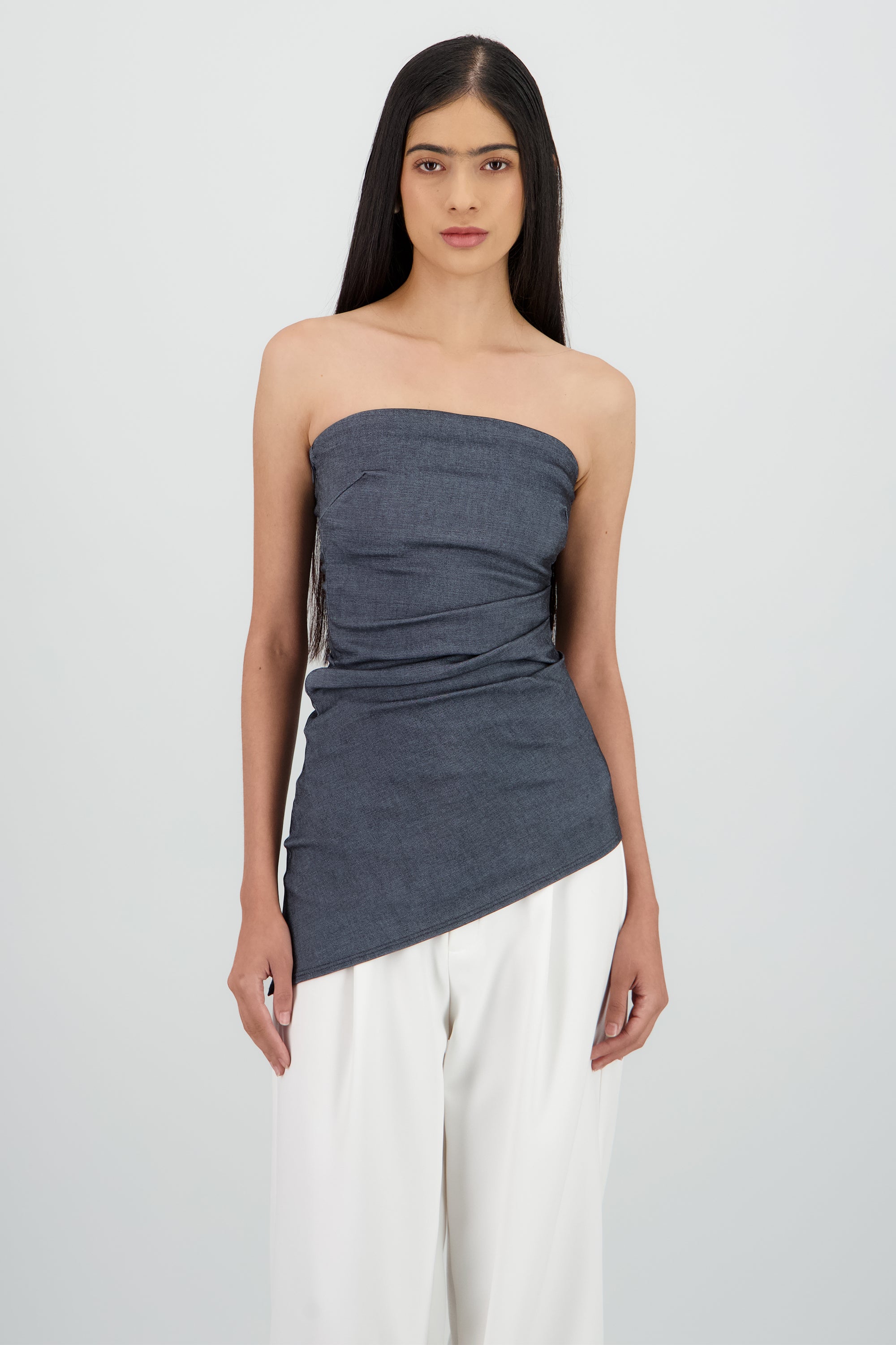 Top tubo costado plisado MEDIUM WASH