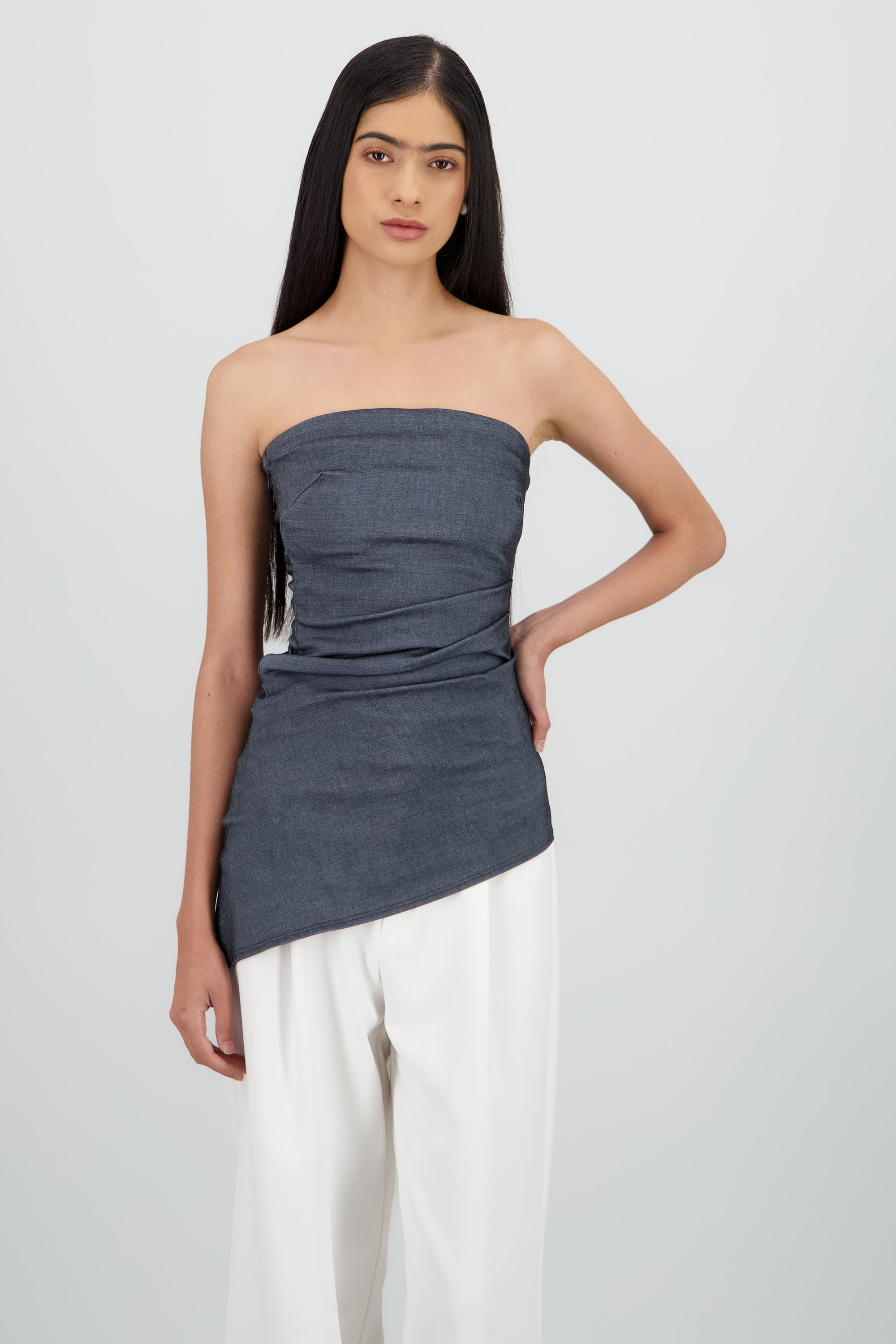 Top tubo costado plisado MEDIUM WASH