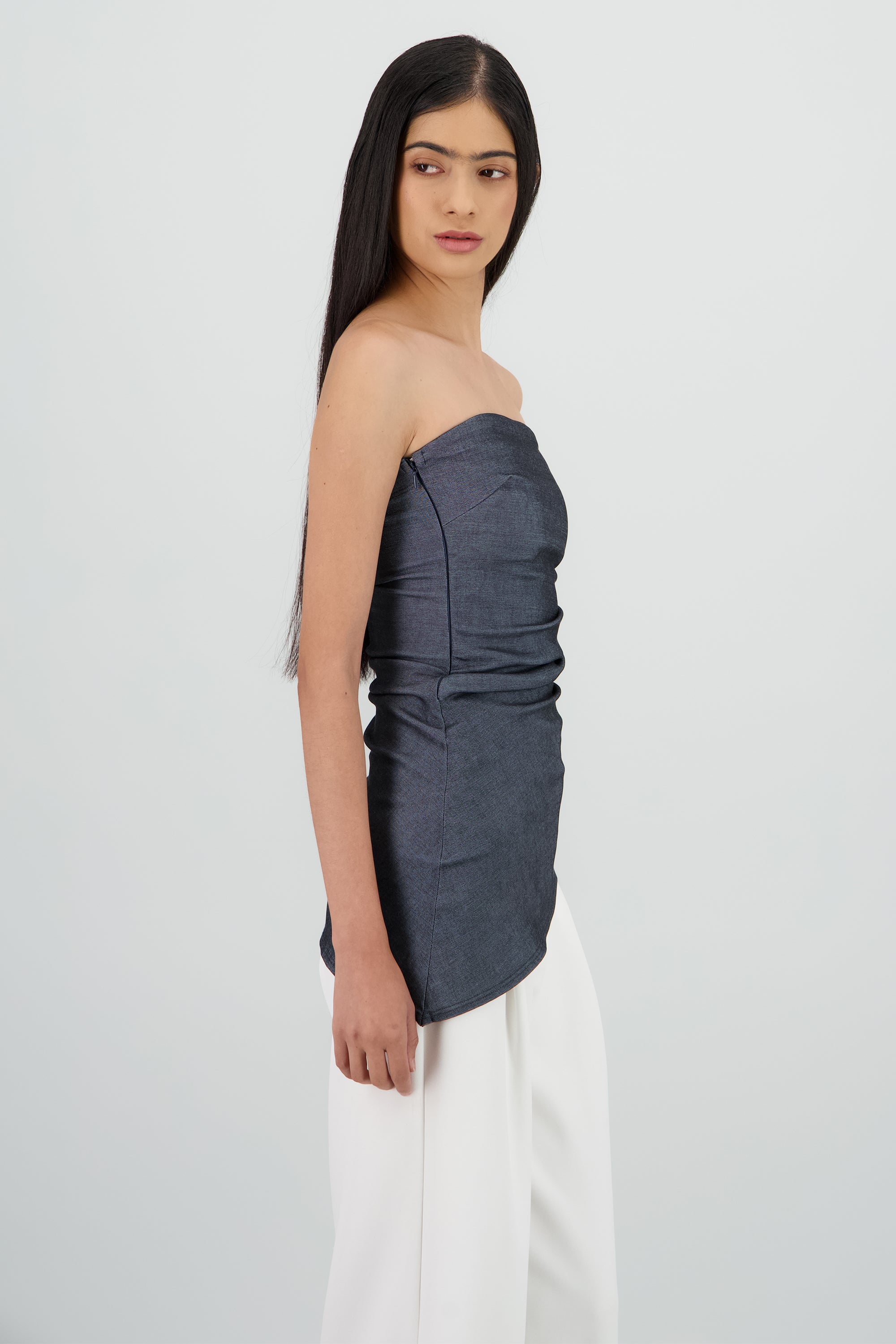 Top tubo costado plisado MEDIUM WASH