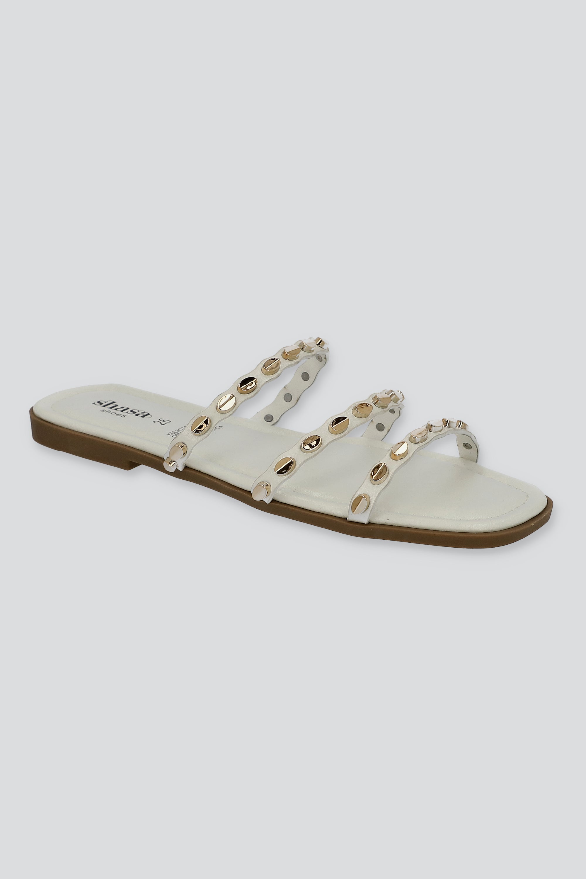 Sandalia tiras aplicación studs BLANCO