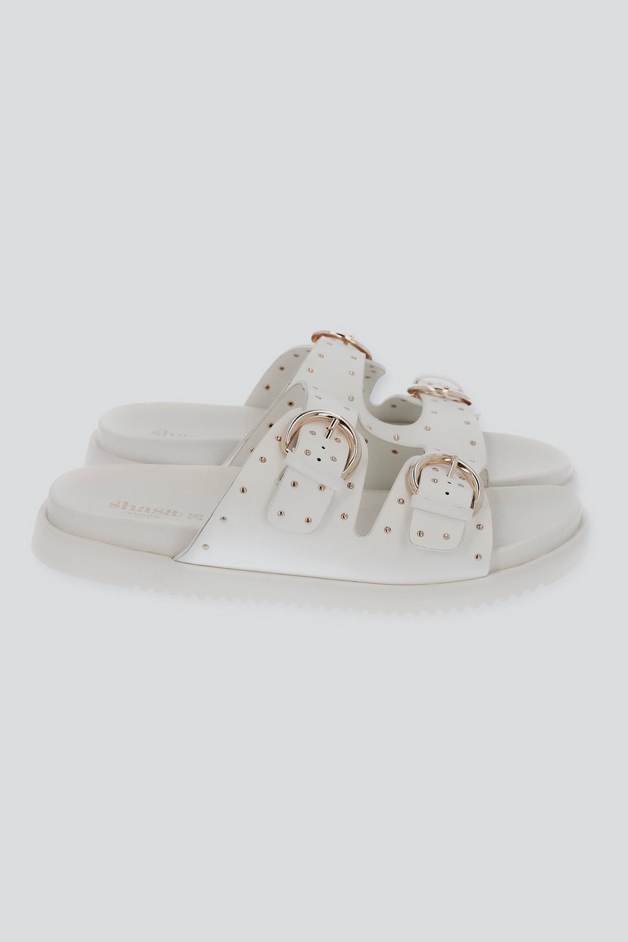 Sandalia plataforma hebillas ministuds BLANCO