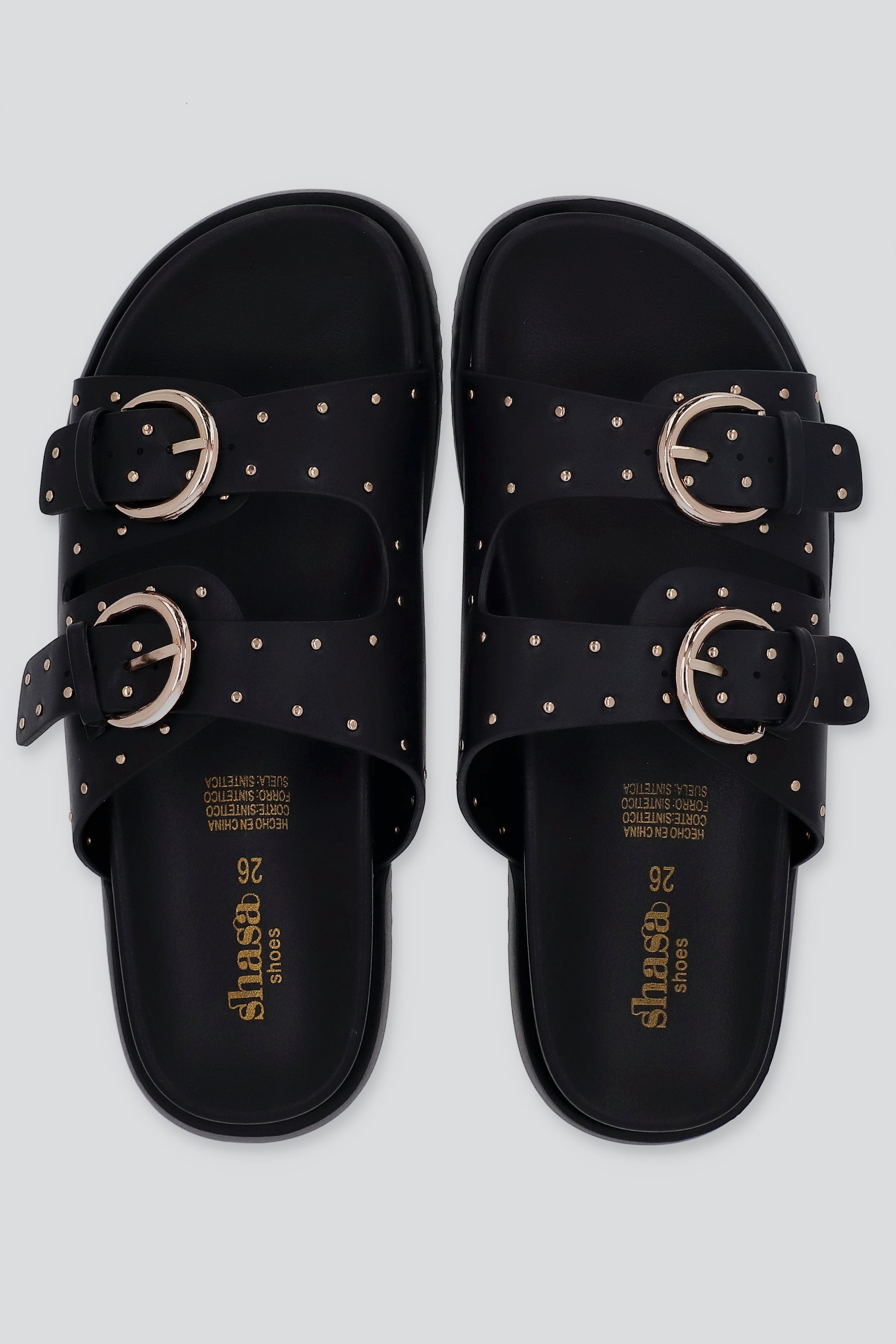 Sandalia plataforma hebillas ministuds NEGRO