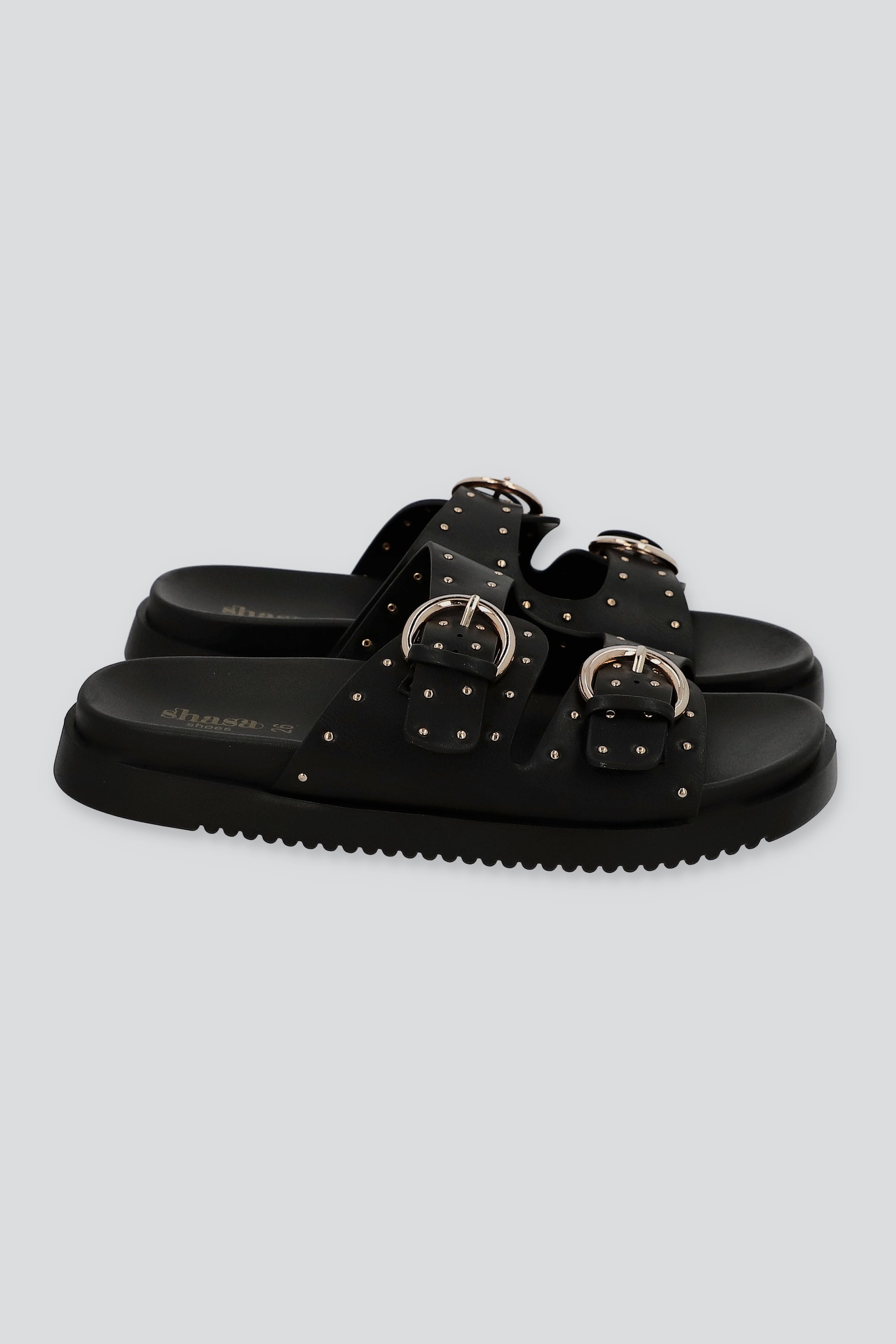 Sandalia plataforma hebillas ministuds NEGRO