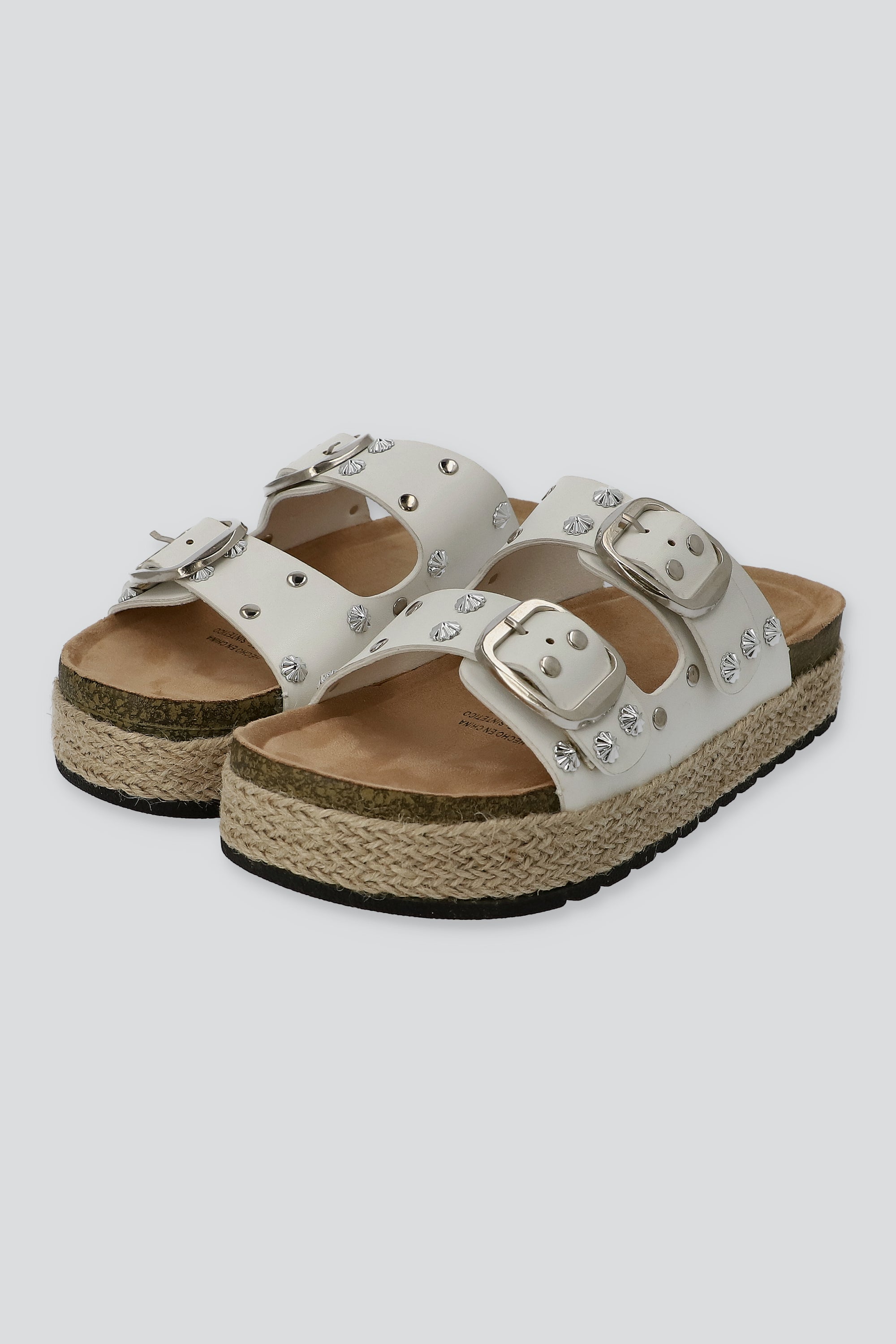 Sandalia plataforma yute dos tiras studs BLANCO