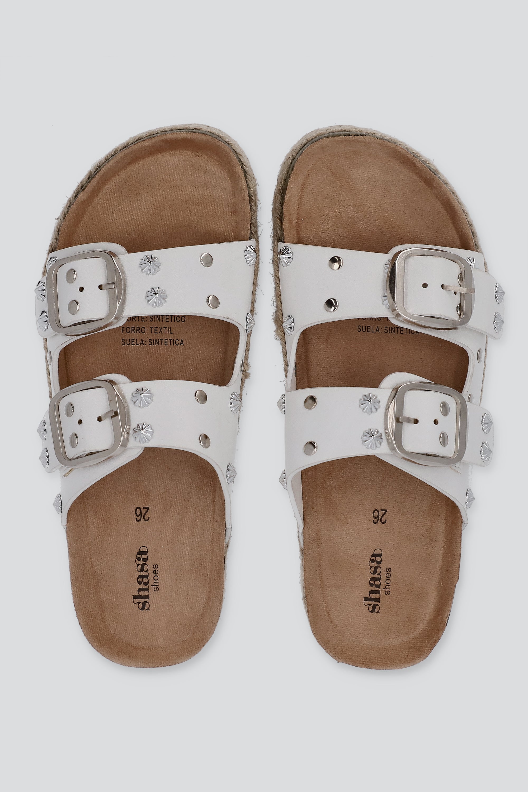 Sandalia plataforma yute dos tiras studs BLANCO