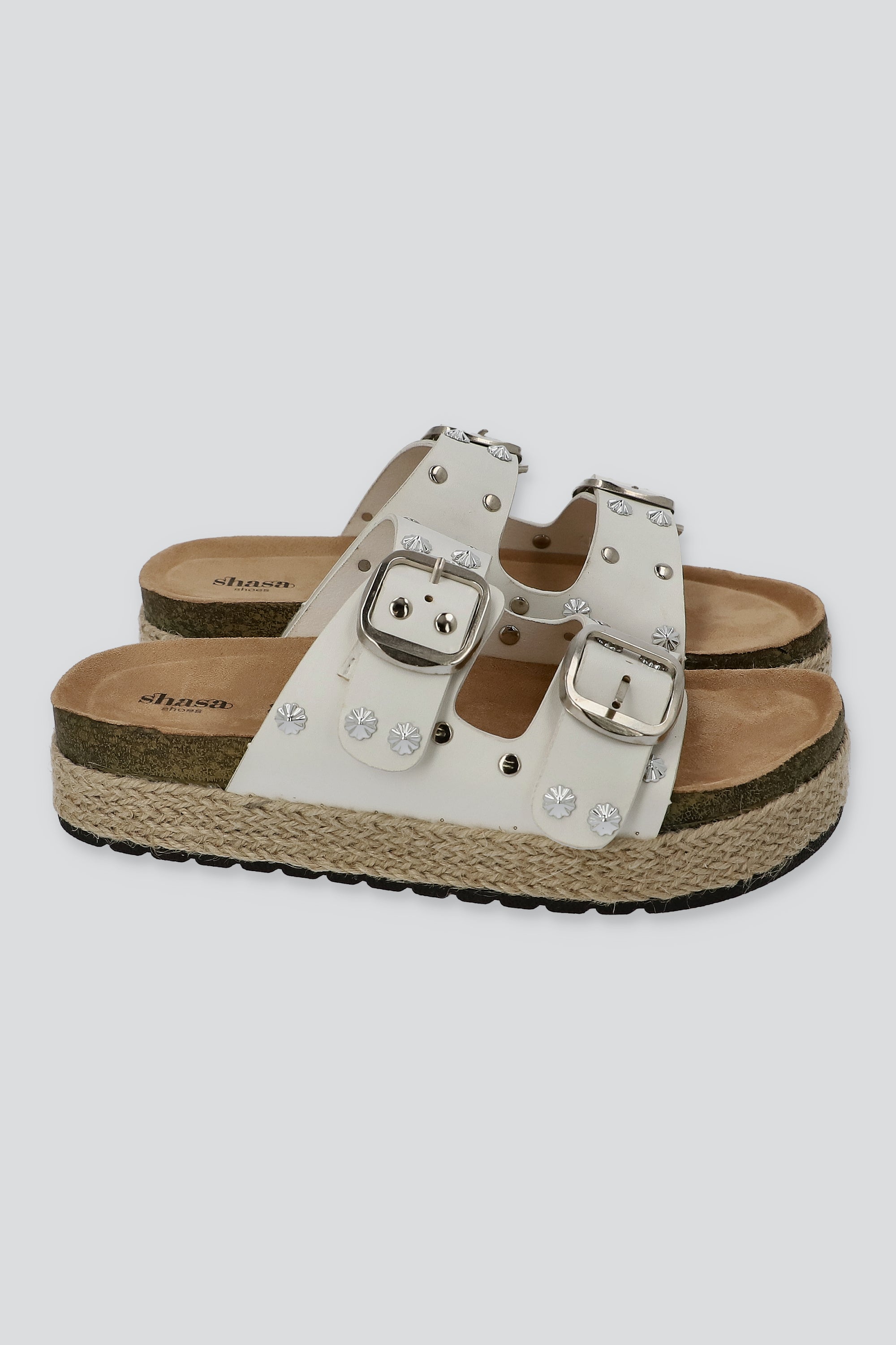 Sandalia plataforma yute dos tiras studs BLANCO