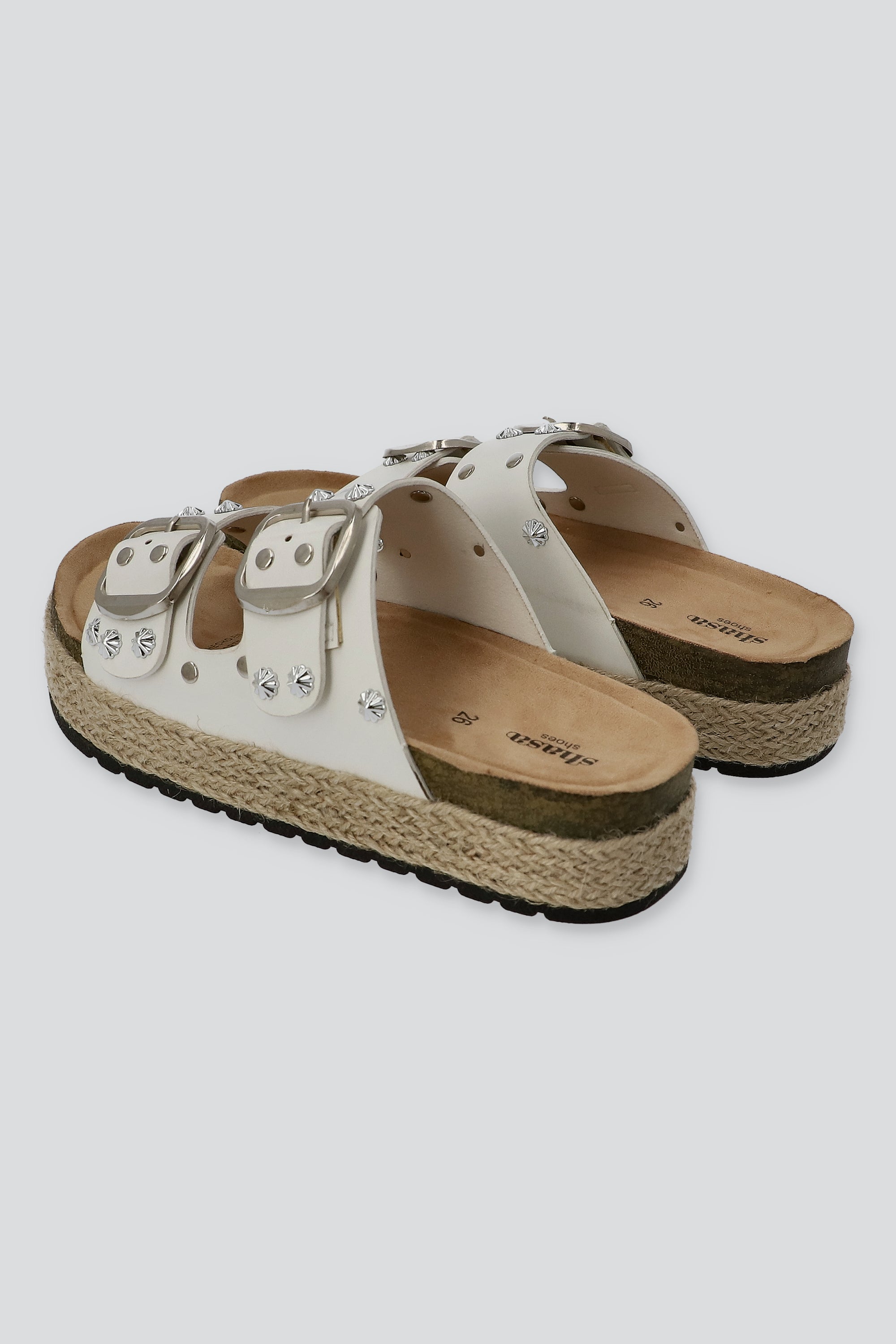Sandalia plataforma yute dos tiras studs BLANCO