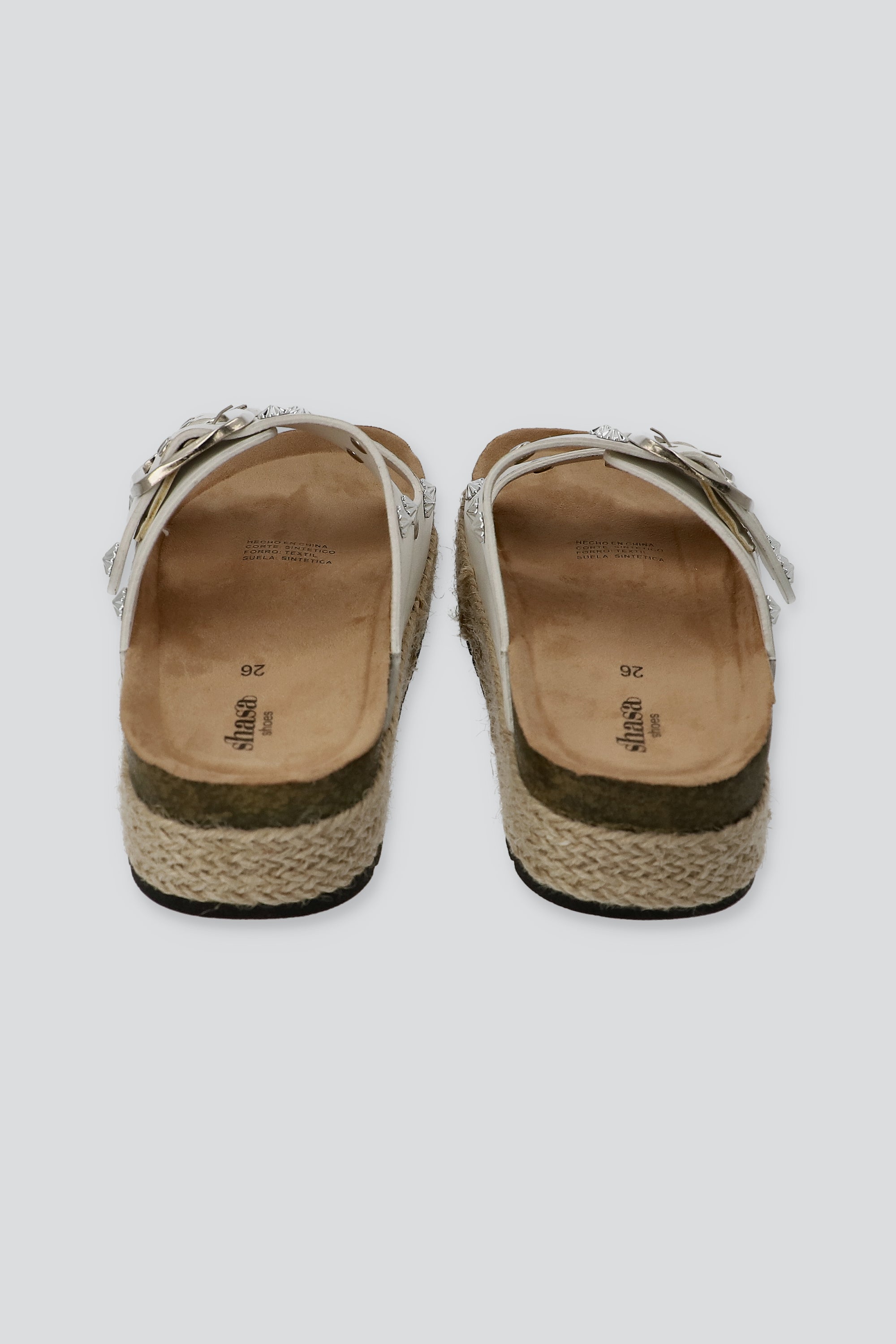 Sandalia plataforma yute dos tiras studs BLANCO