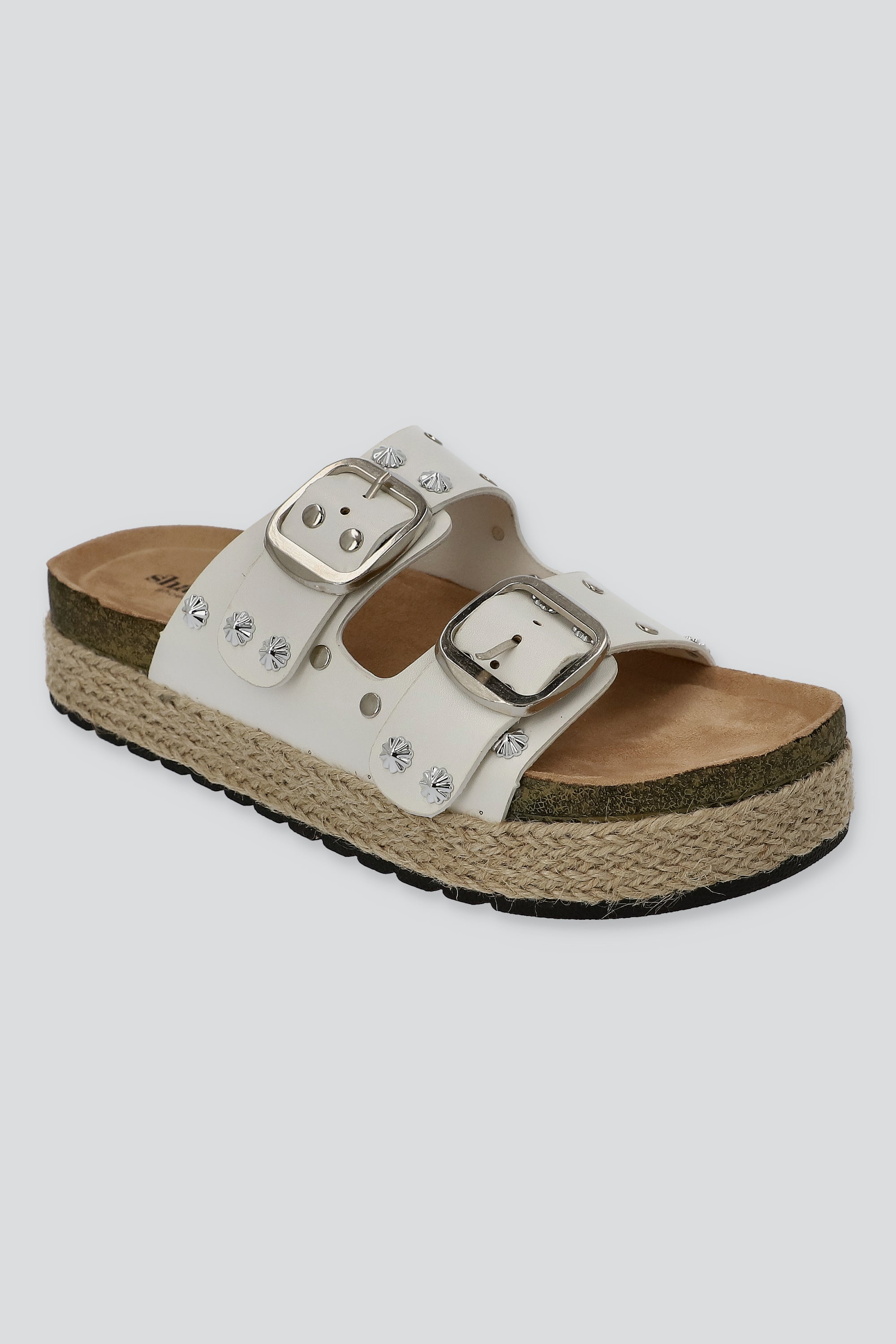 Sandalia plataforma yute dos tiras studs BLANCO