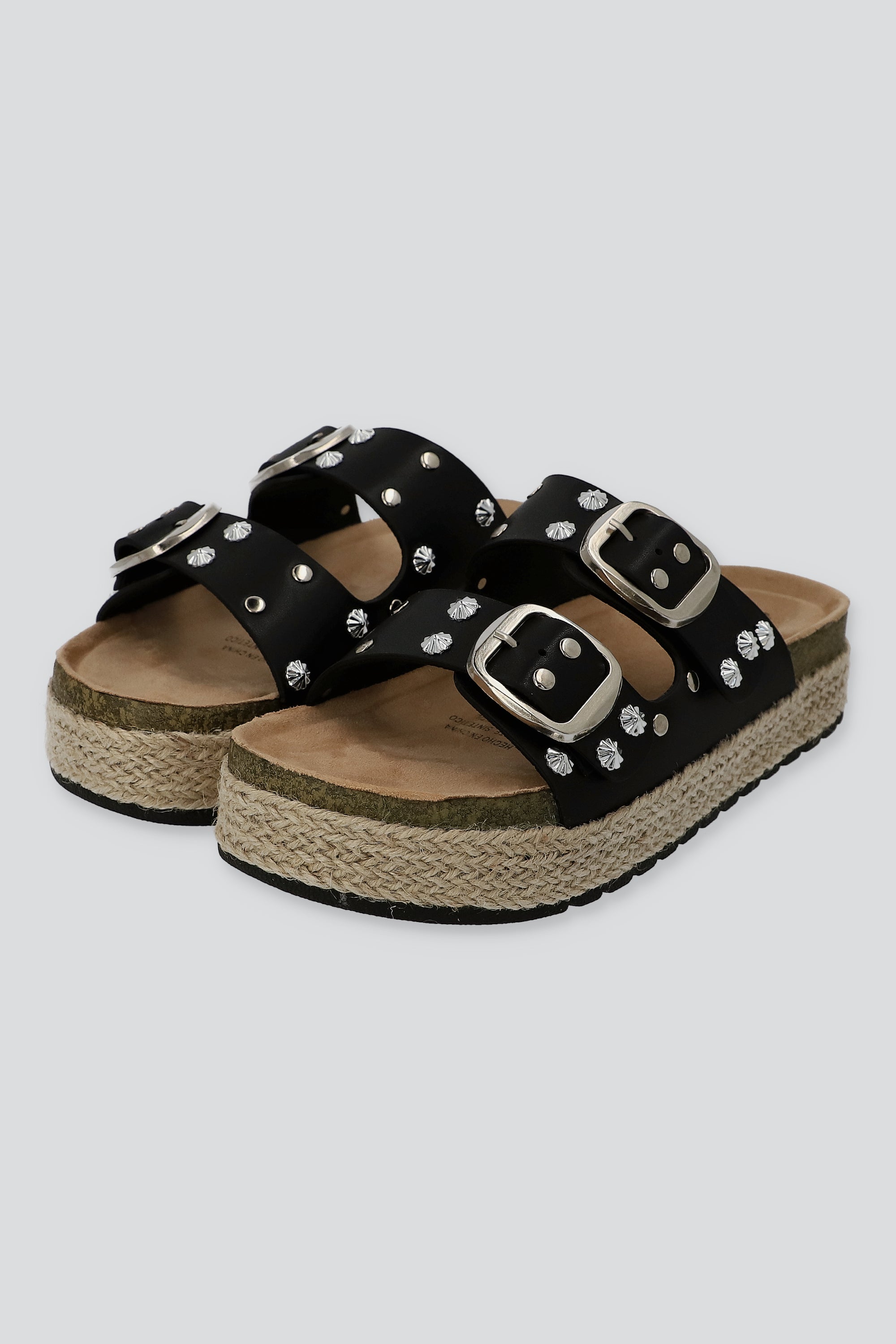 Sandalia plataforma yute dos tiras studs NEGRO