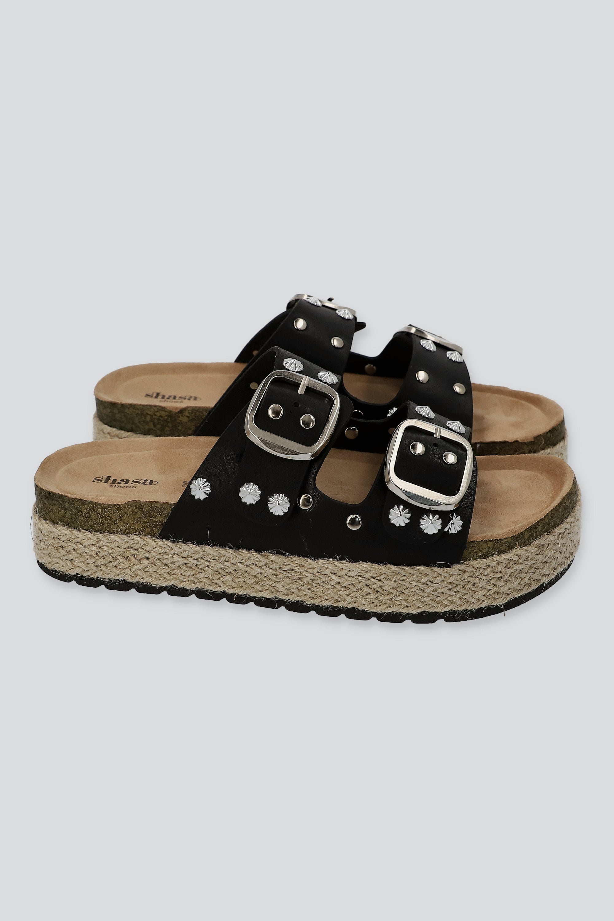 Sandalia plataforma yute dos tiras studs NEGRO
