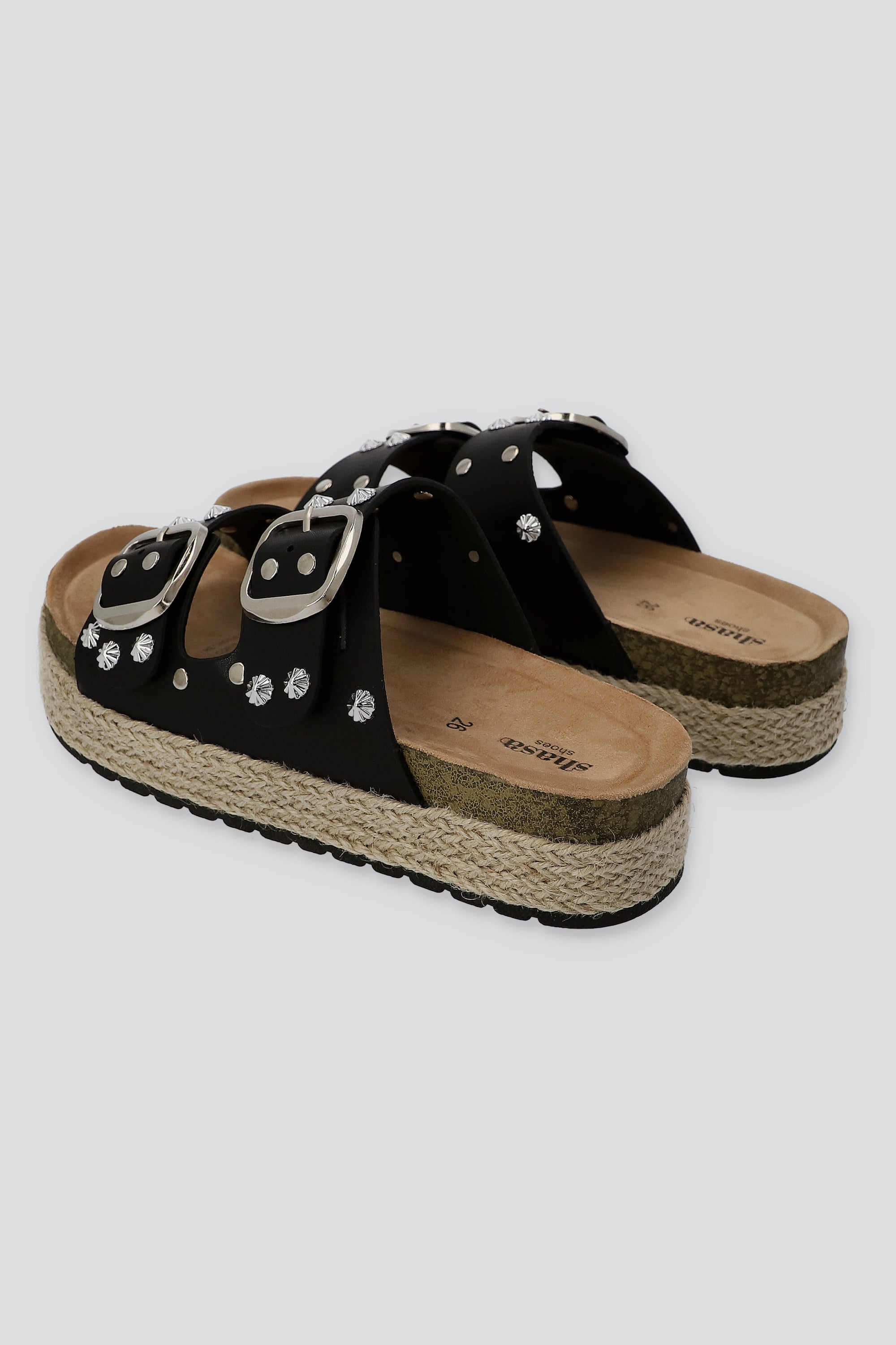Sandalia plataforma yute dos tiras studs NEGRO