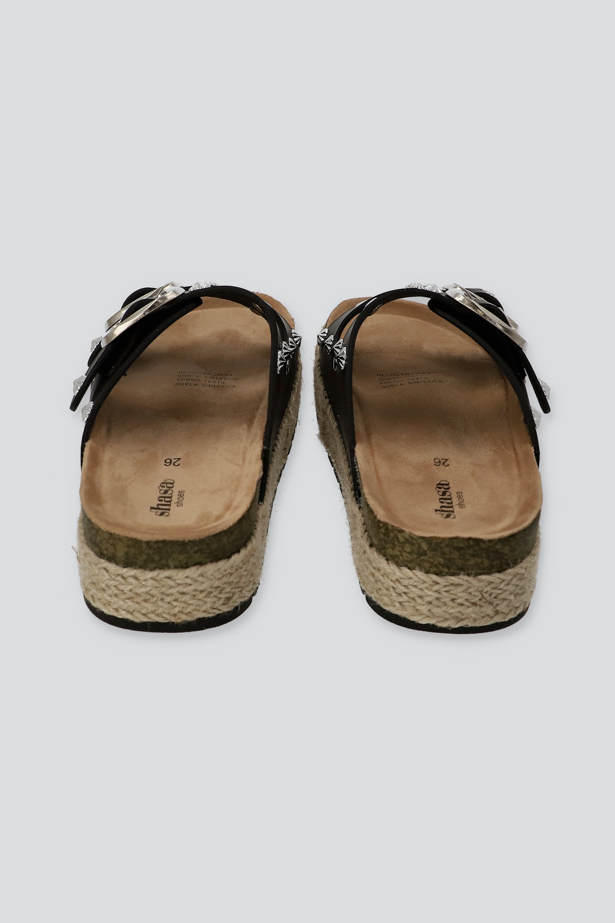 Sandalia plataforma yute dos tiras studs NEGRO