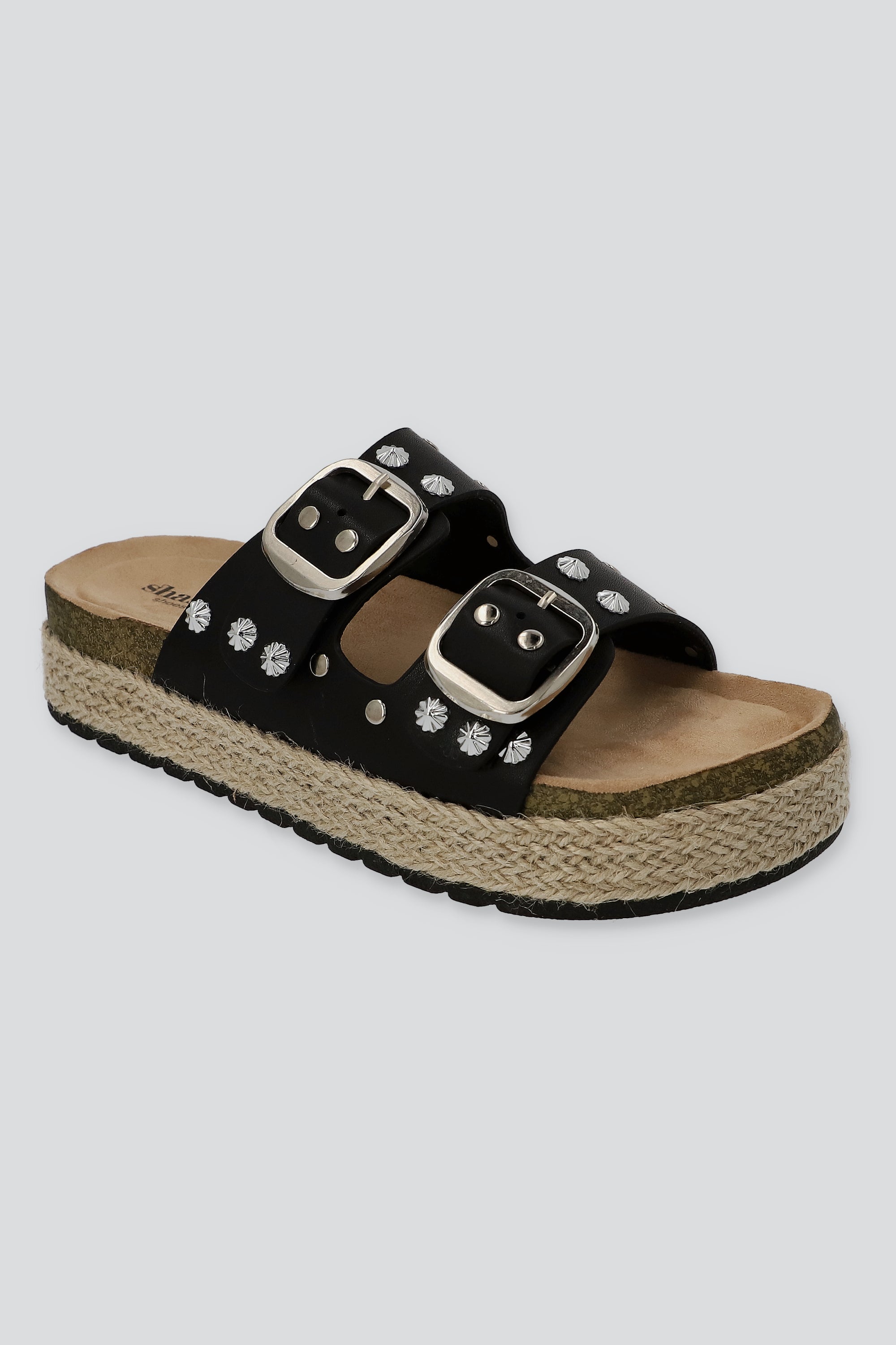 Sandalia plataforma yute dos tiras studs NEGRO