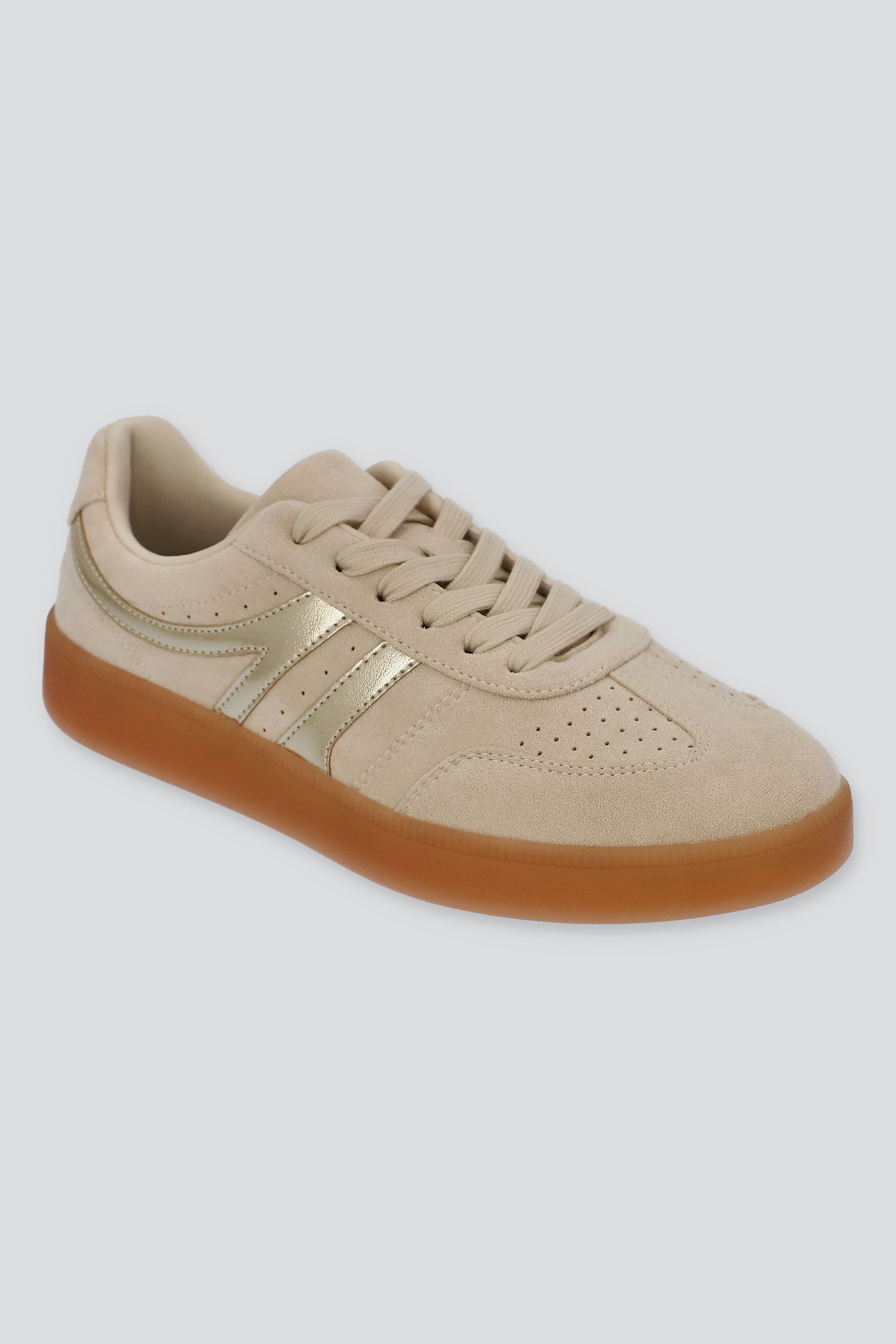 Tenis retro gamucina detalle metálico BEIGE