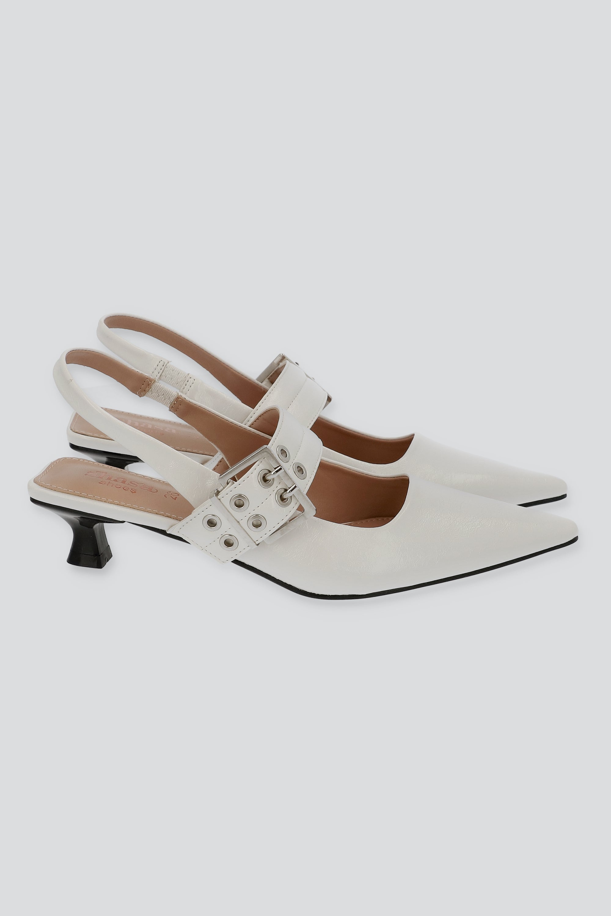 Tacón puntal kitten slingback hebilla BLANCO