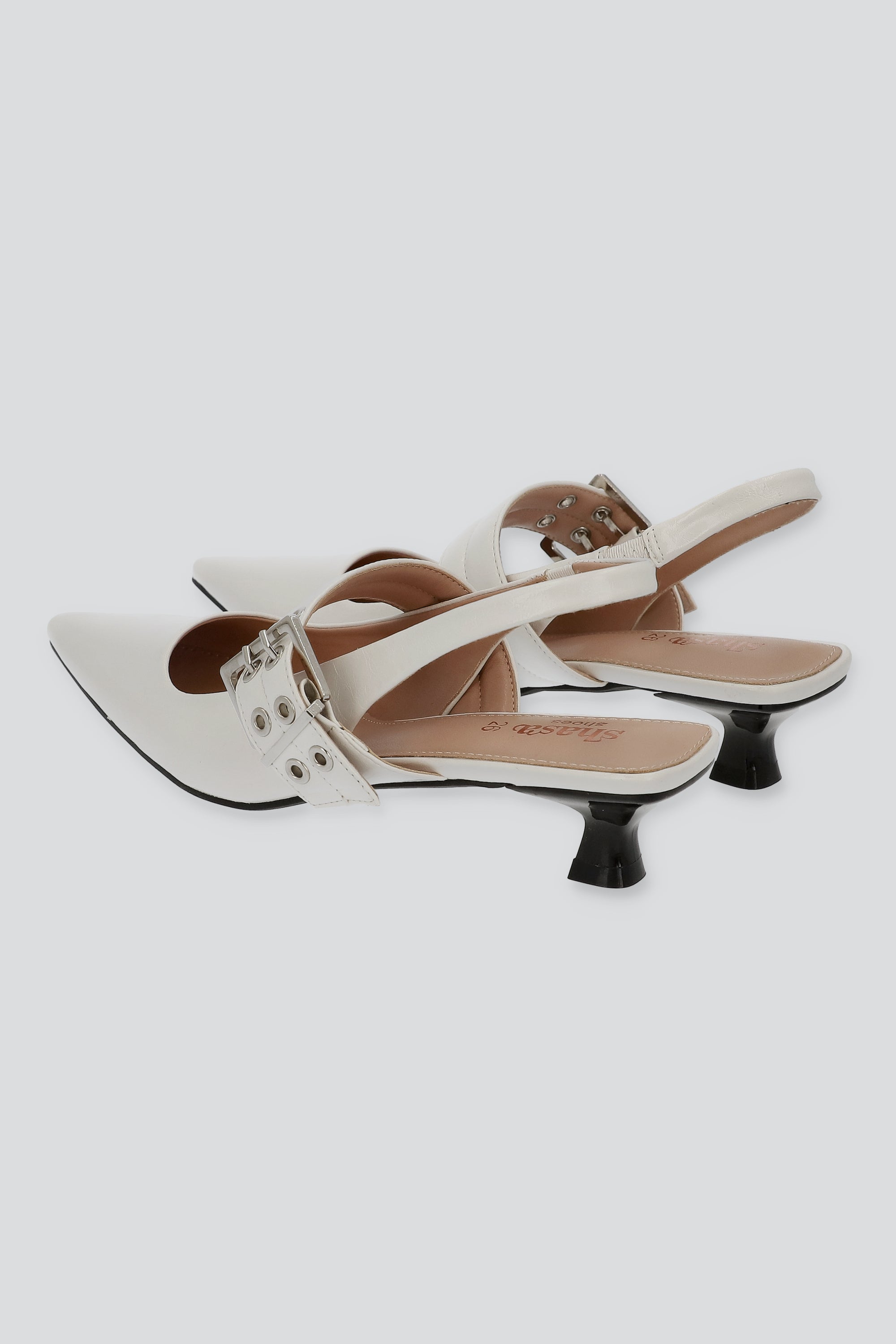 Tacón puntal kitten slingback hebilla BLANCO