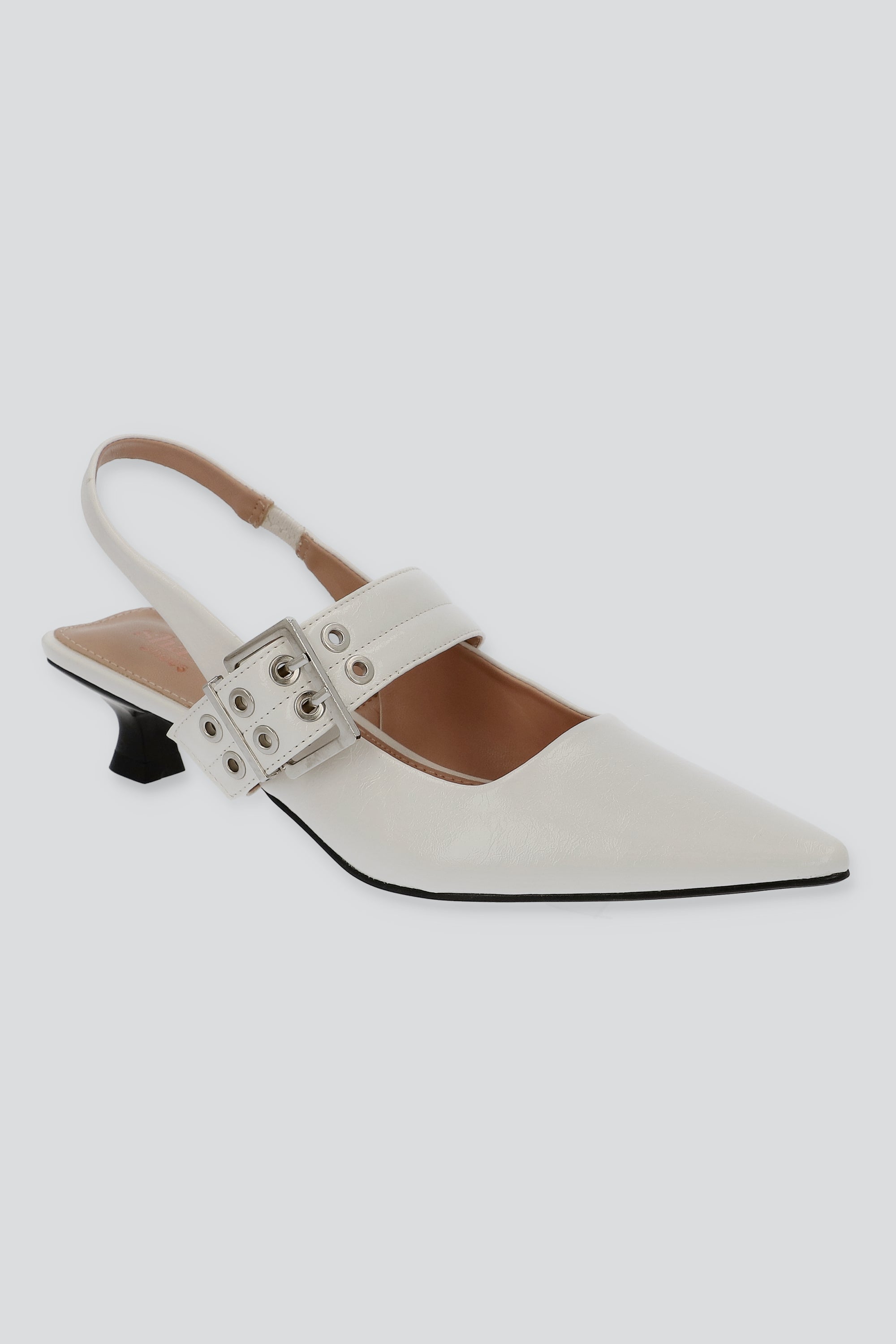 Tacón puntal kitten slingback hebilla BLANCO