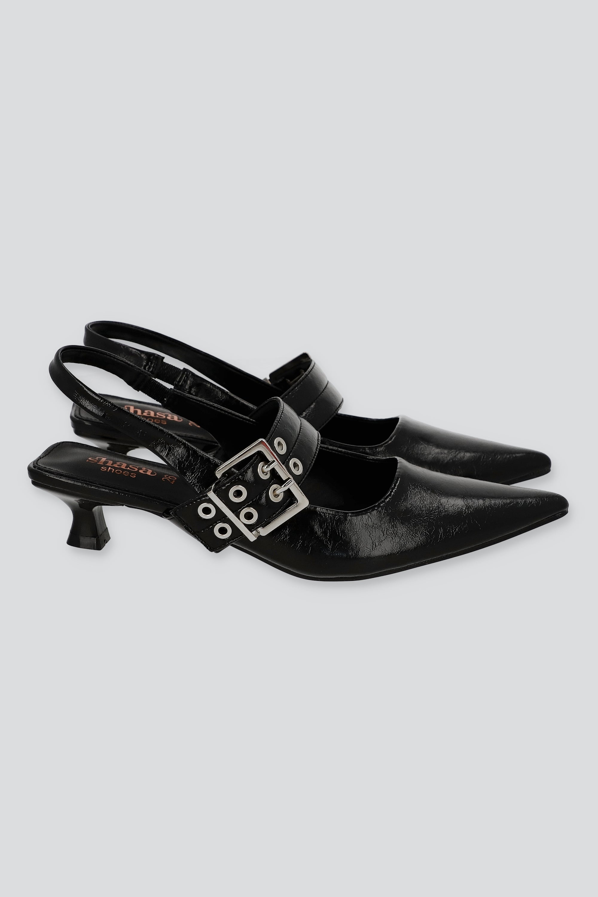 Tacón puntal kitten slingback hebilla NEGRO
