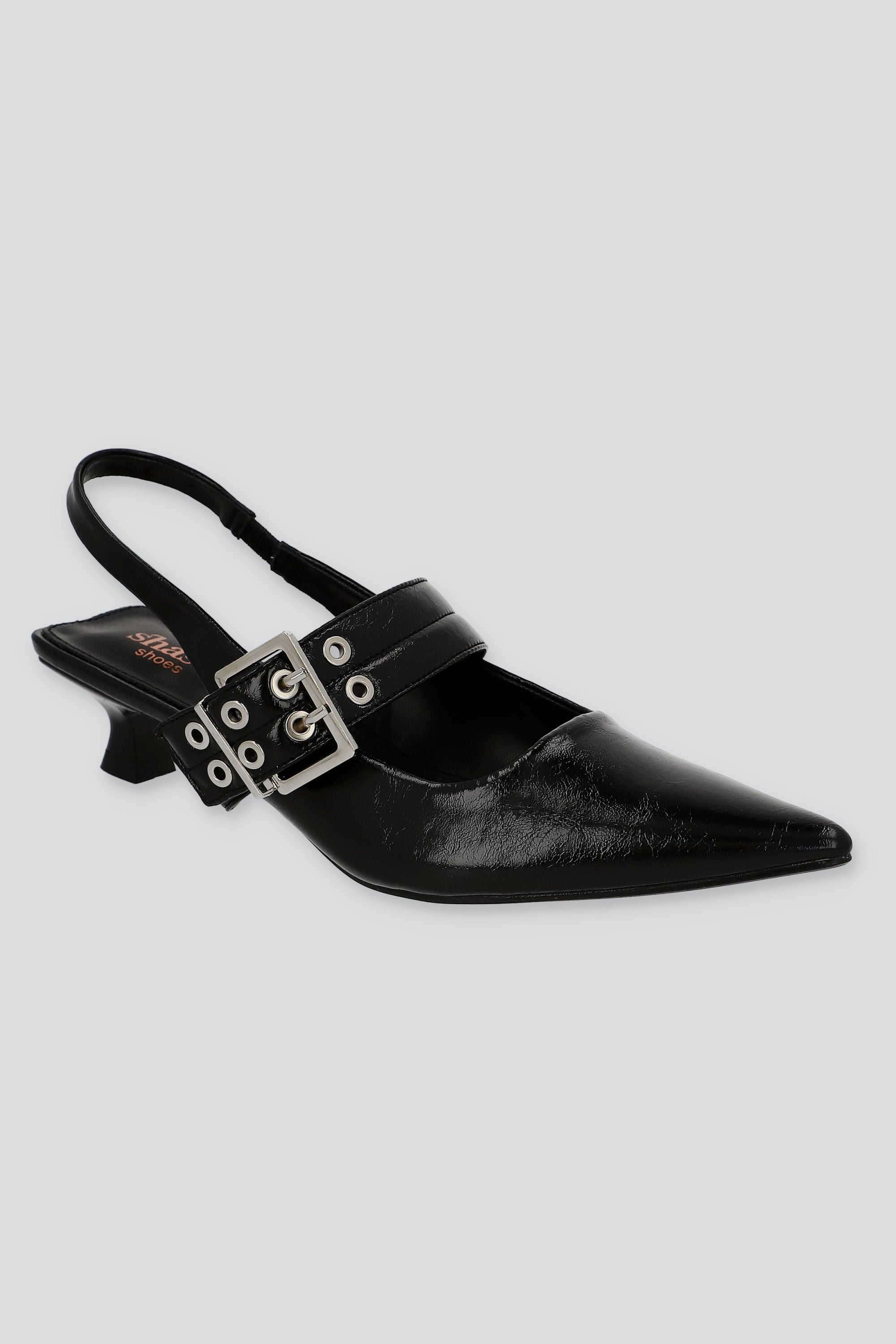 Tacón puntal kitten slingback hebilla NEGRO