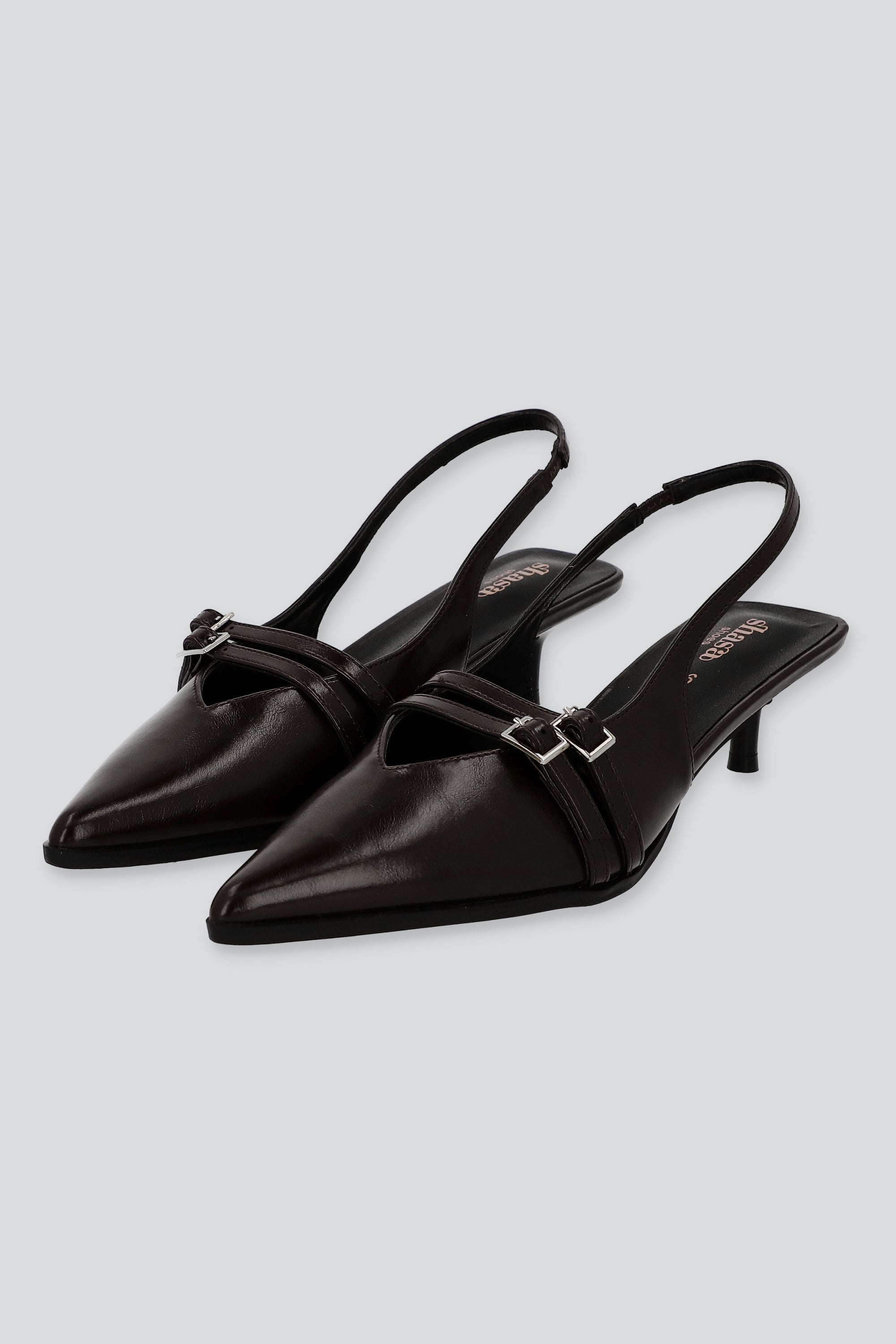 Tacón puntl kitten slingback hebilla mini CAFE