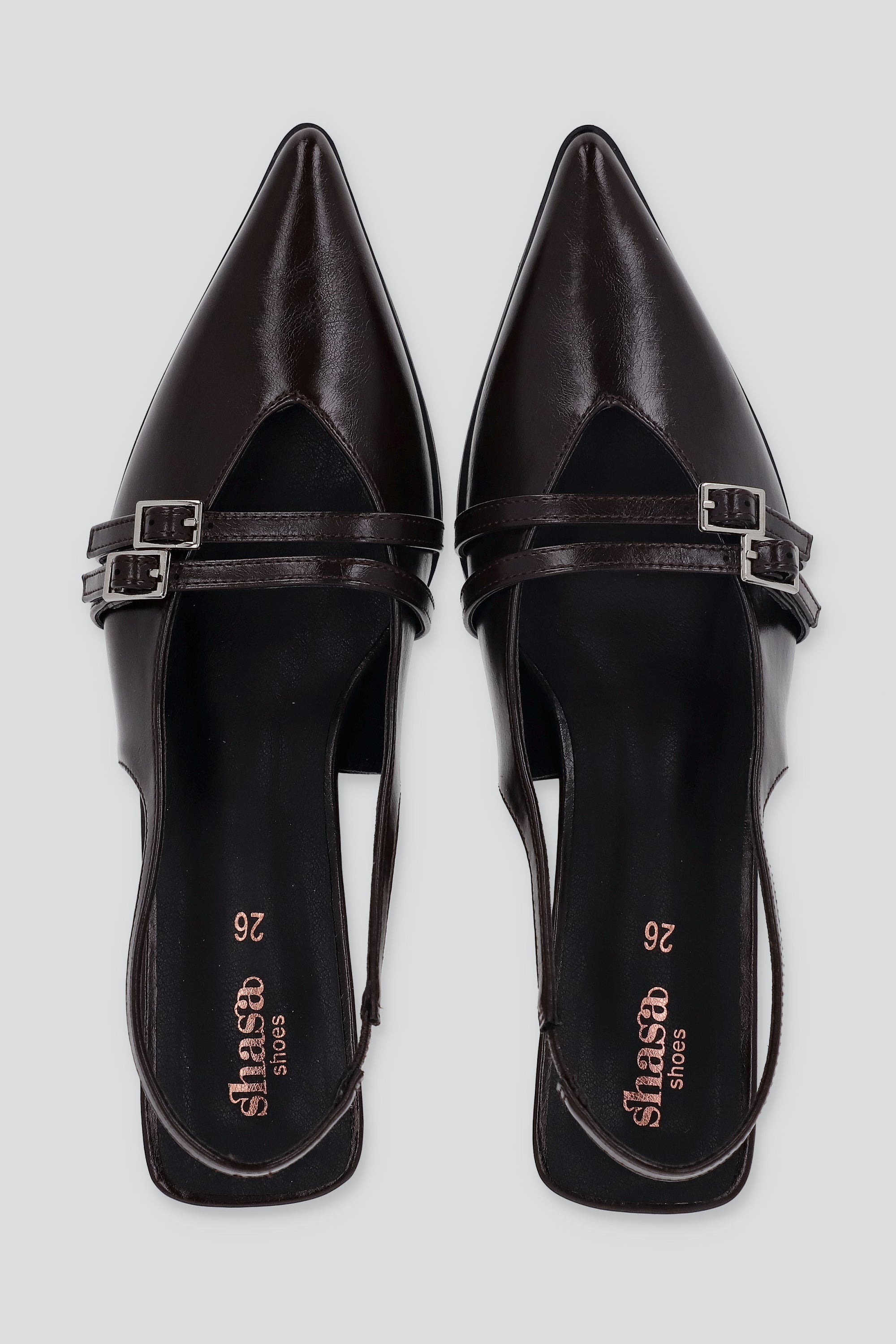 Tacón puntl kitten slingback hebilla mini CAFE