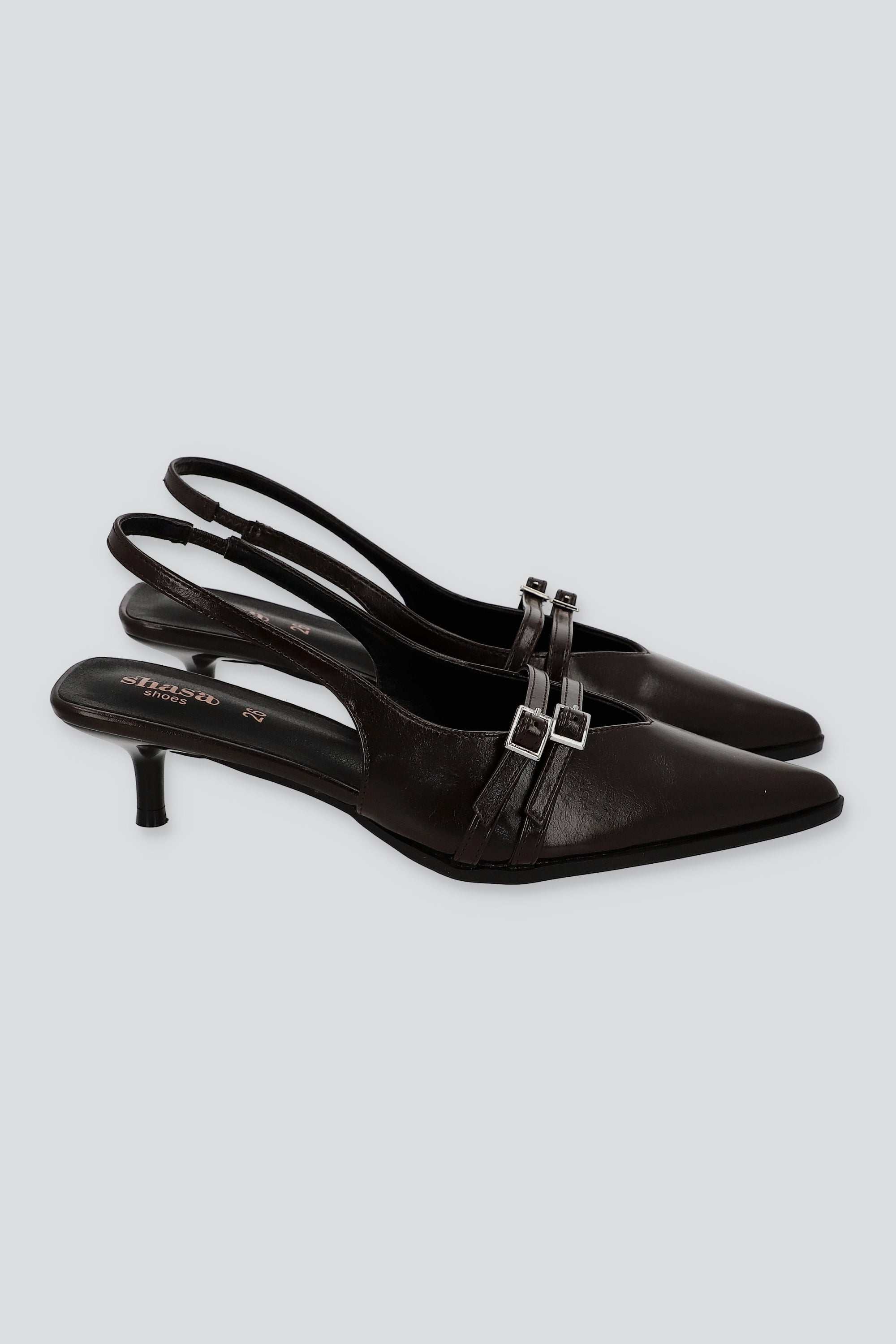 Tacón puntl kitten slingback hebilla mini CAFE