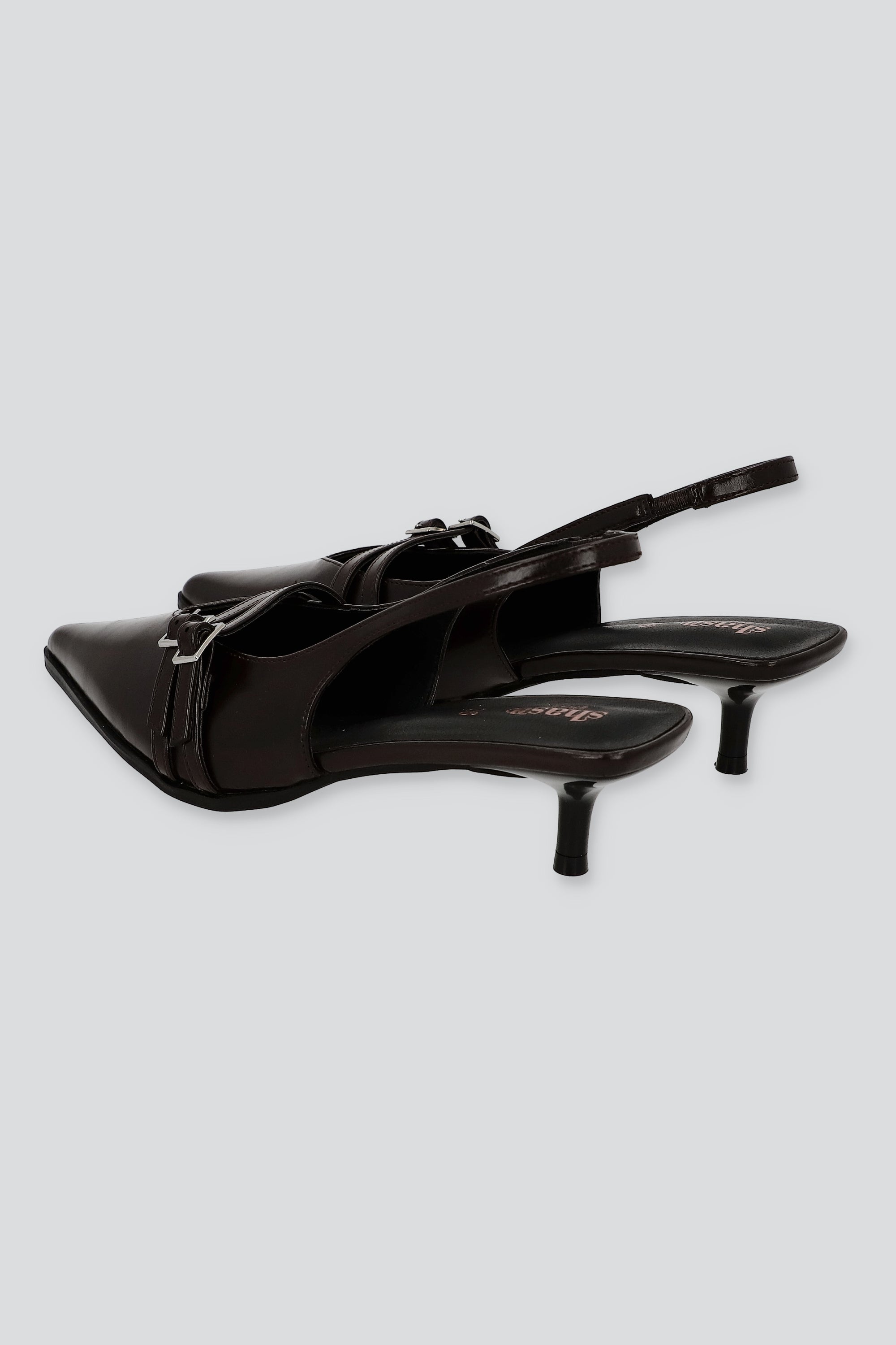 Tacón puntl kitten slingback hebilla mini CAFE