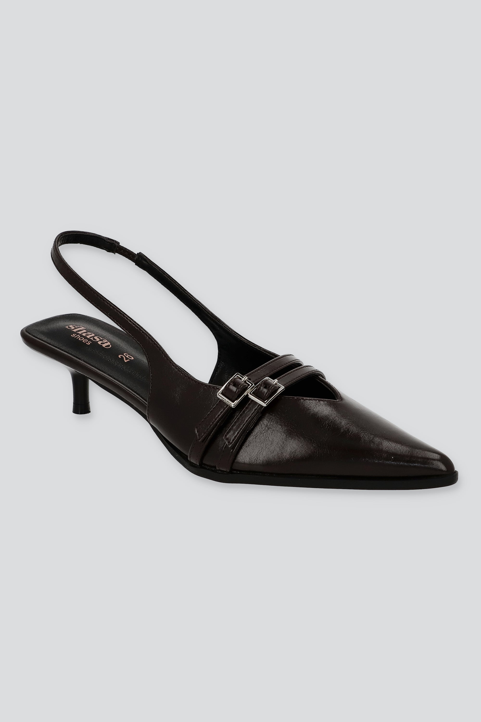 Tacón puntl kitten slingback hebilla mini CAFE