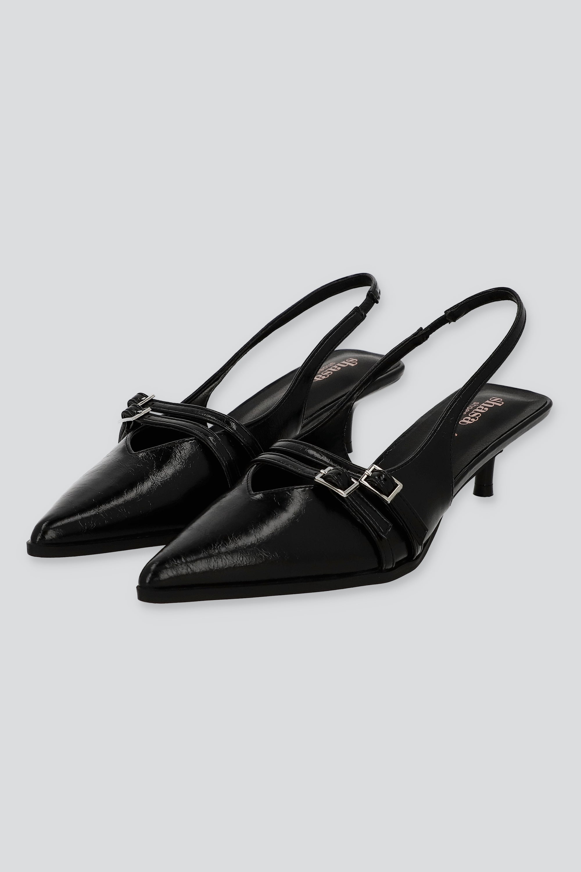 Tacón puntl kitten slingback hebilla mini NEGRO