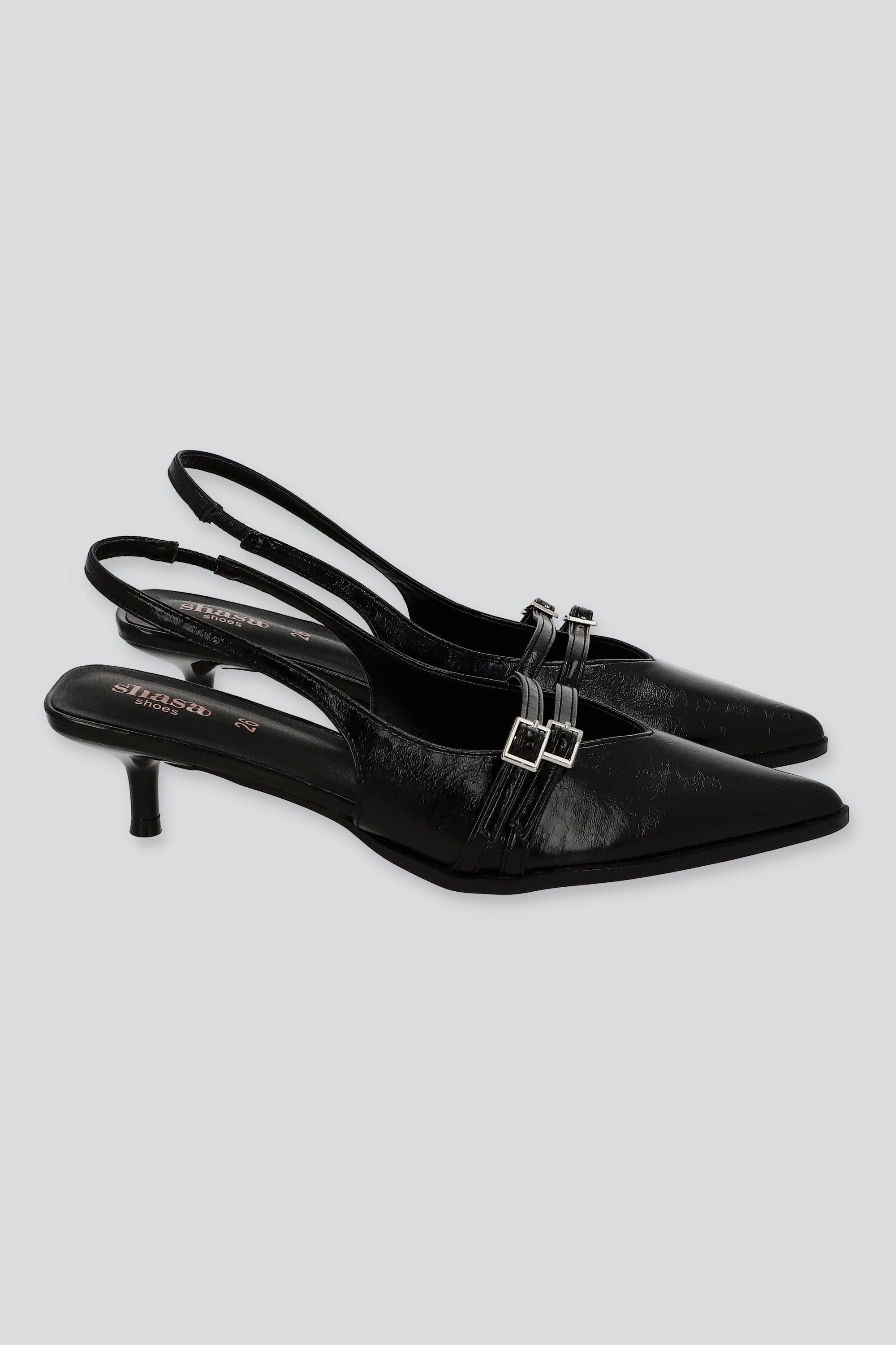 Tacón puntl kitten slingback hebilla mini NEGRO