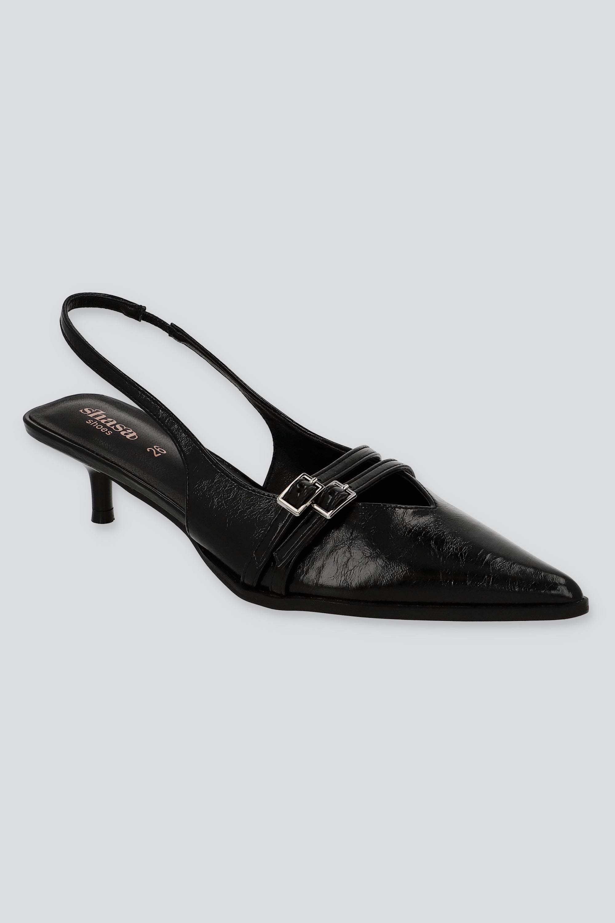 Tacón puntl kitten slingback hebilla mini NEGRO