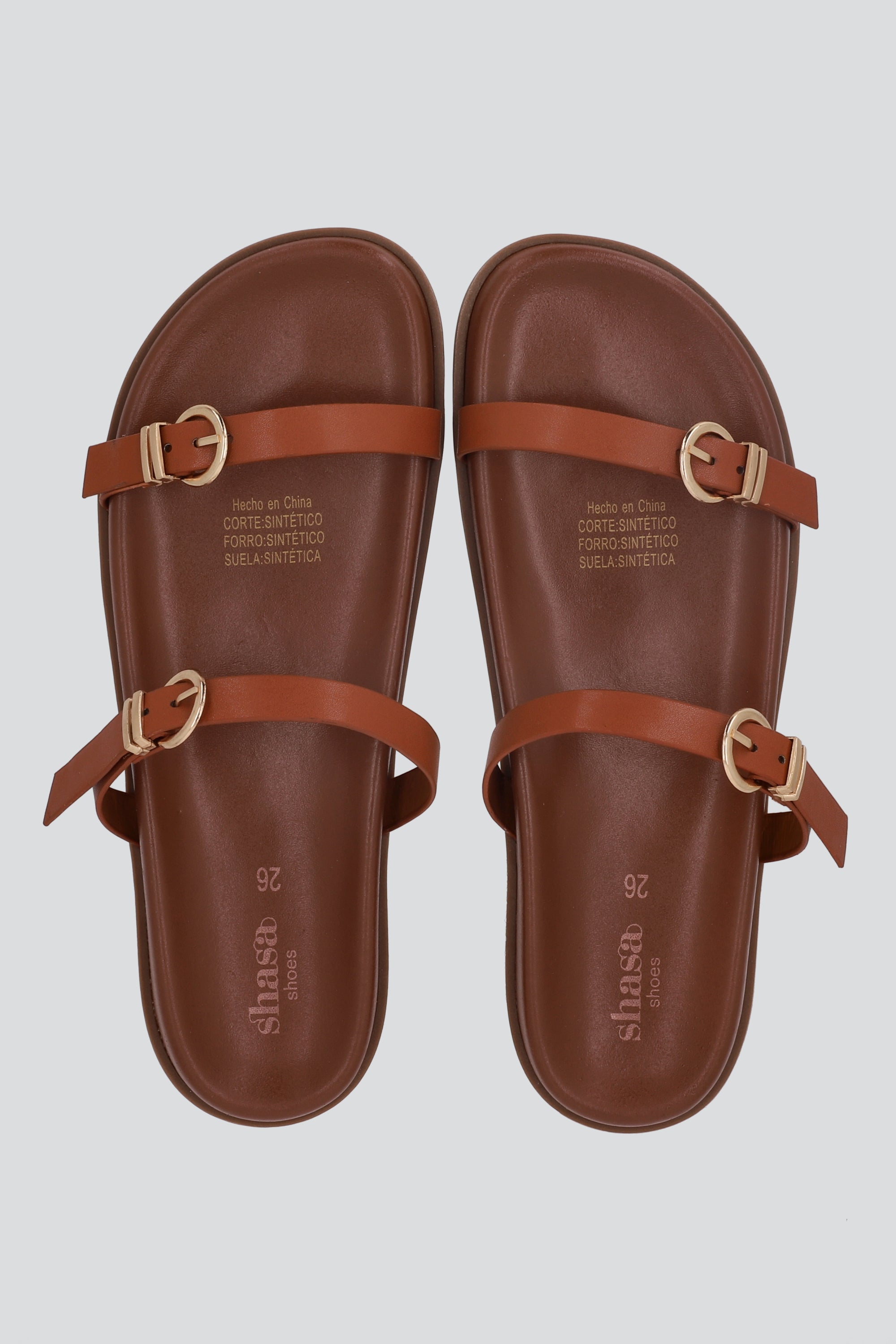 Sandalia dos tirs delgadas hebillas TAN
