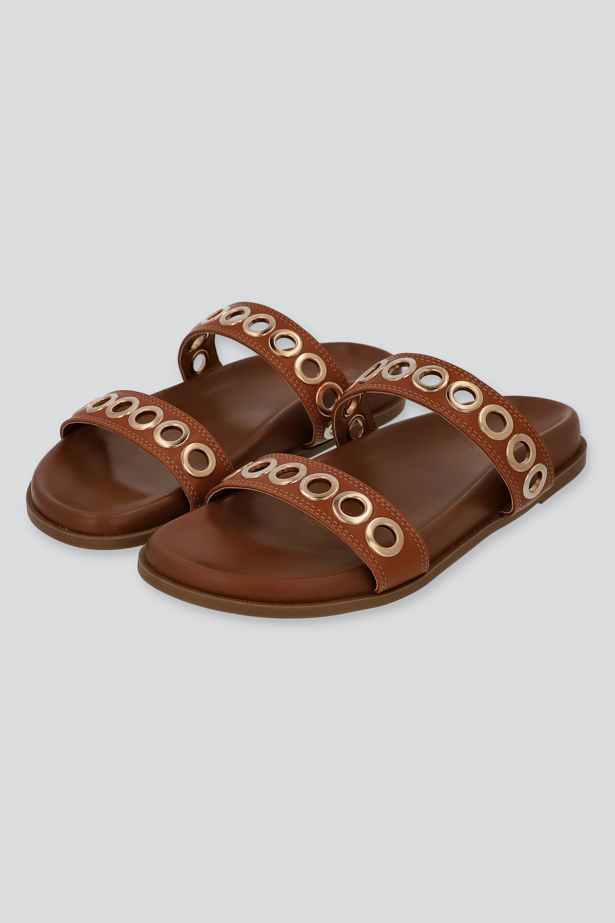 Sandalia dos tiras eyelets grandes TAN