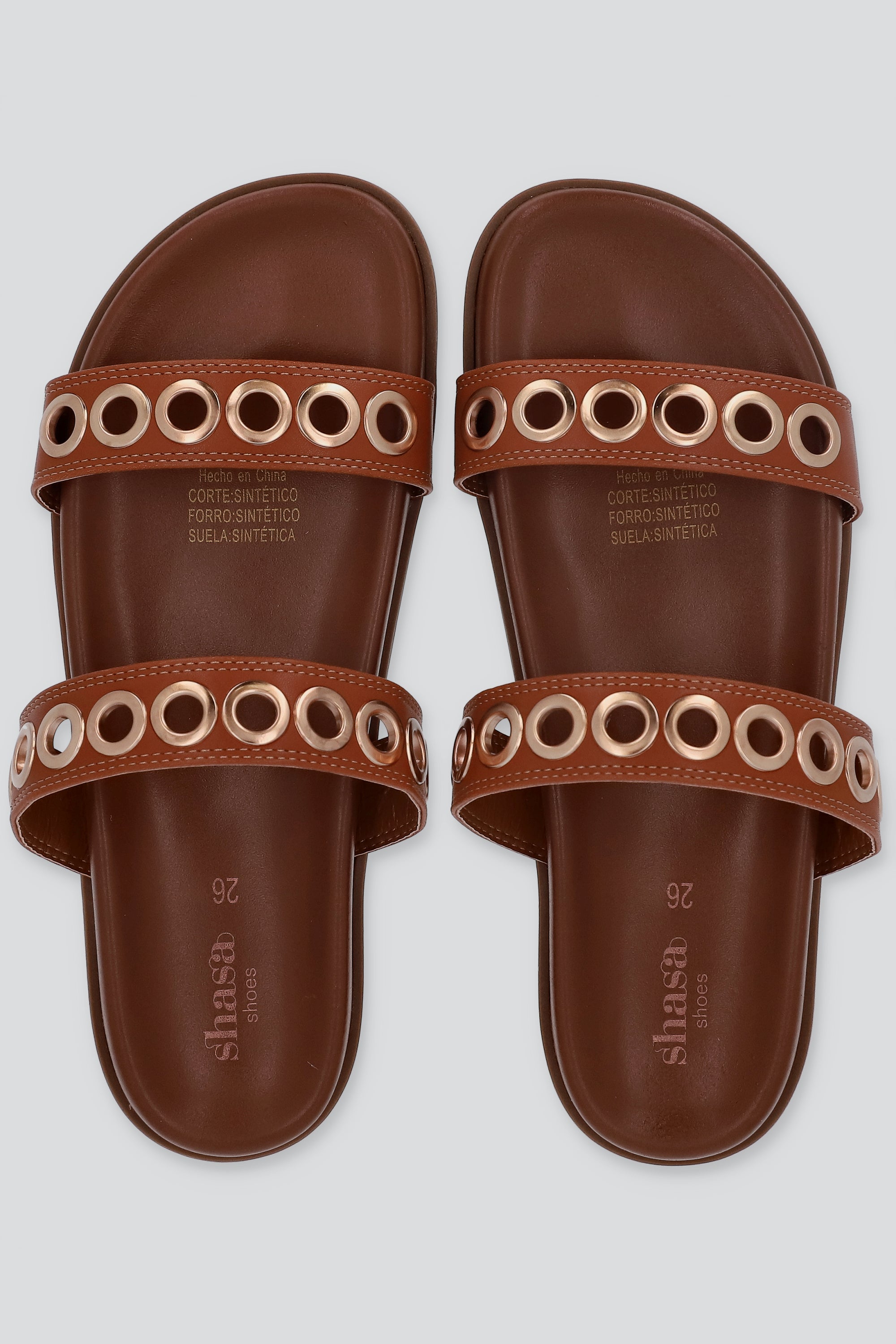 Sandalia dos tiras eyelets grandes TAN