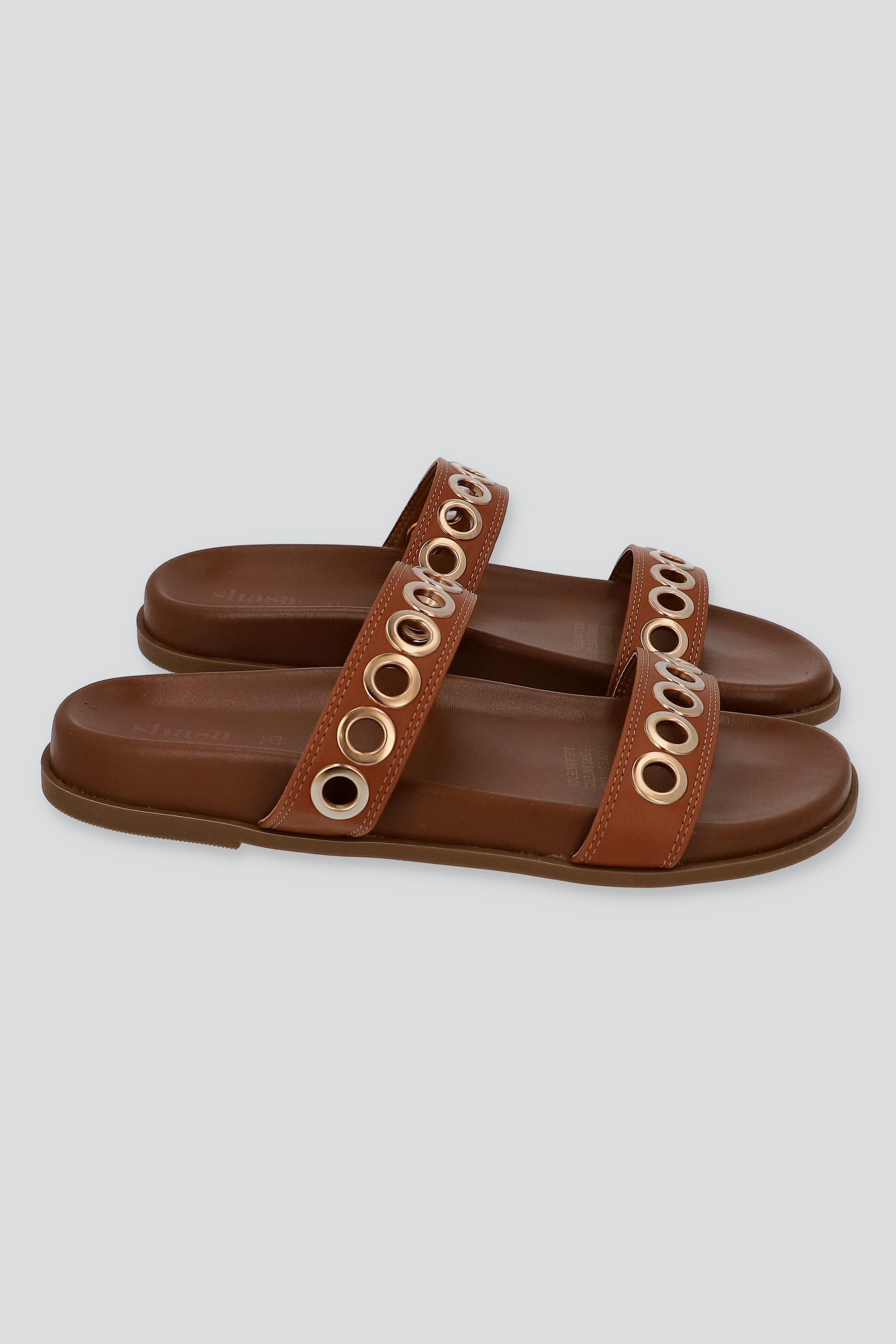 Sandalia dos tiras eyelets grandes TAN
