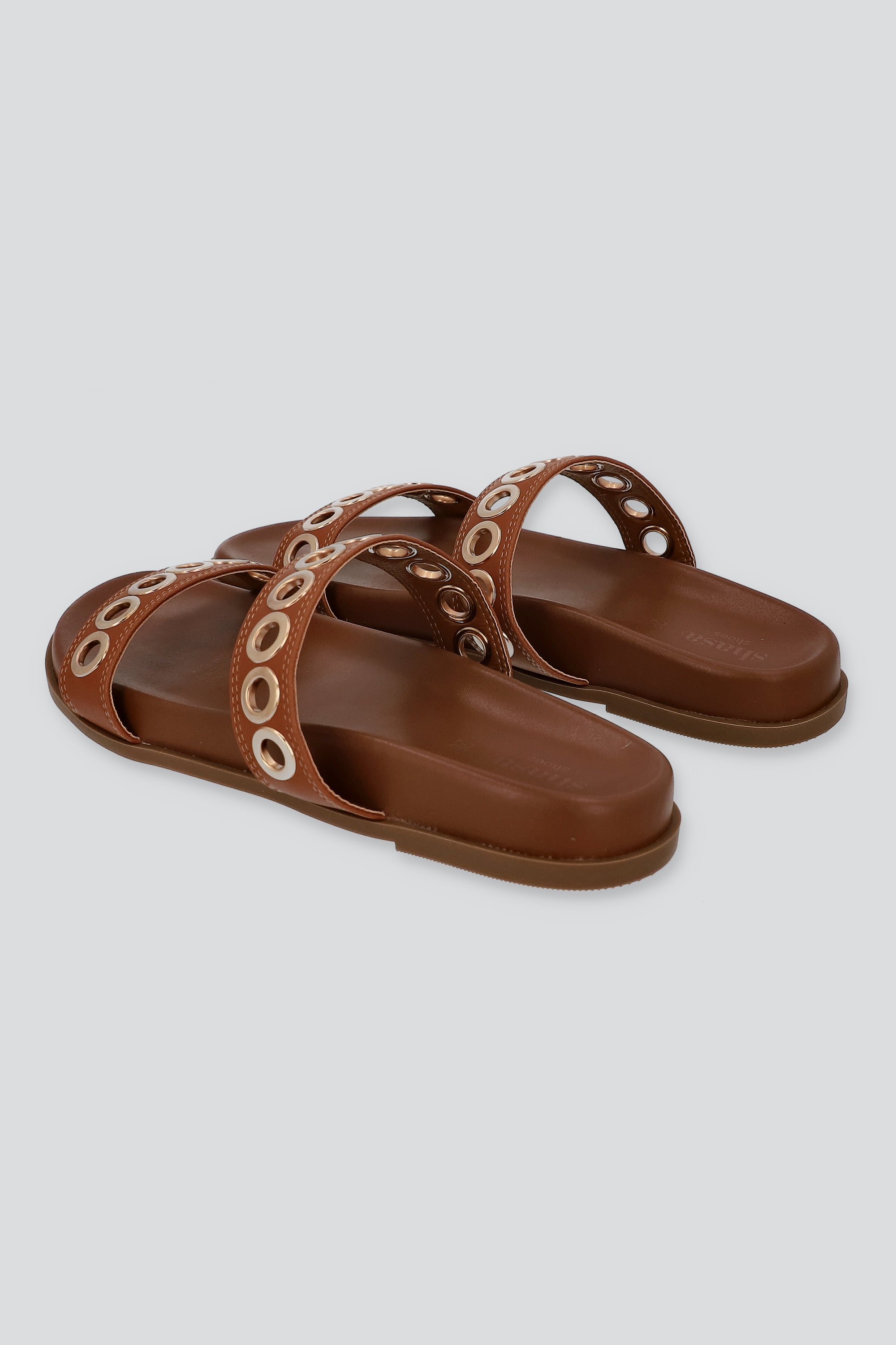 Sandalia dos tiras eyelets grandes TAN