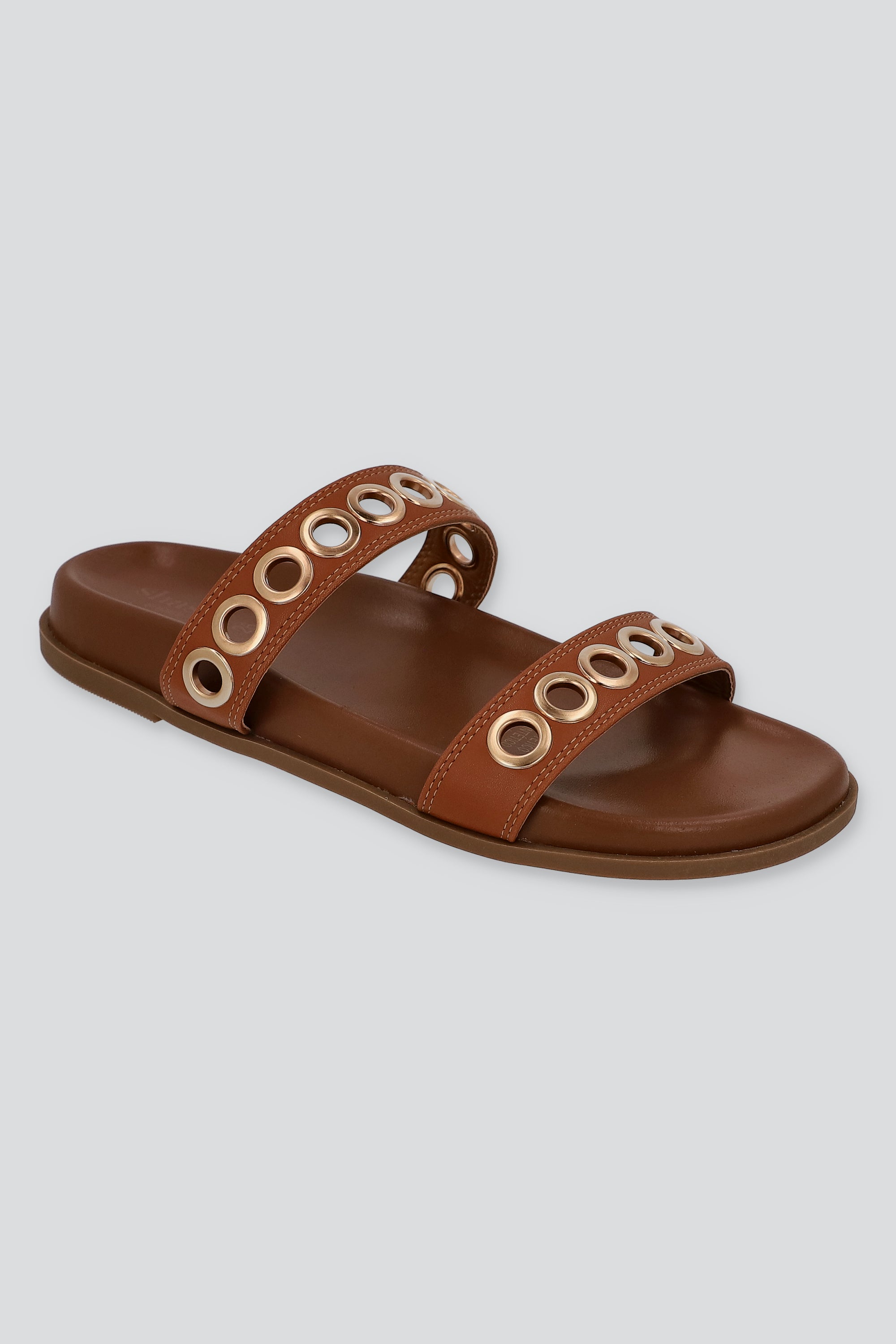 Sandalia dos tiras eyelets grandes TAN