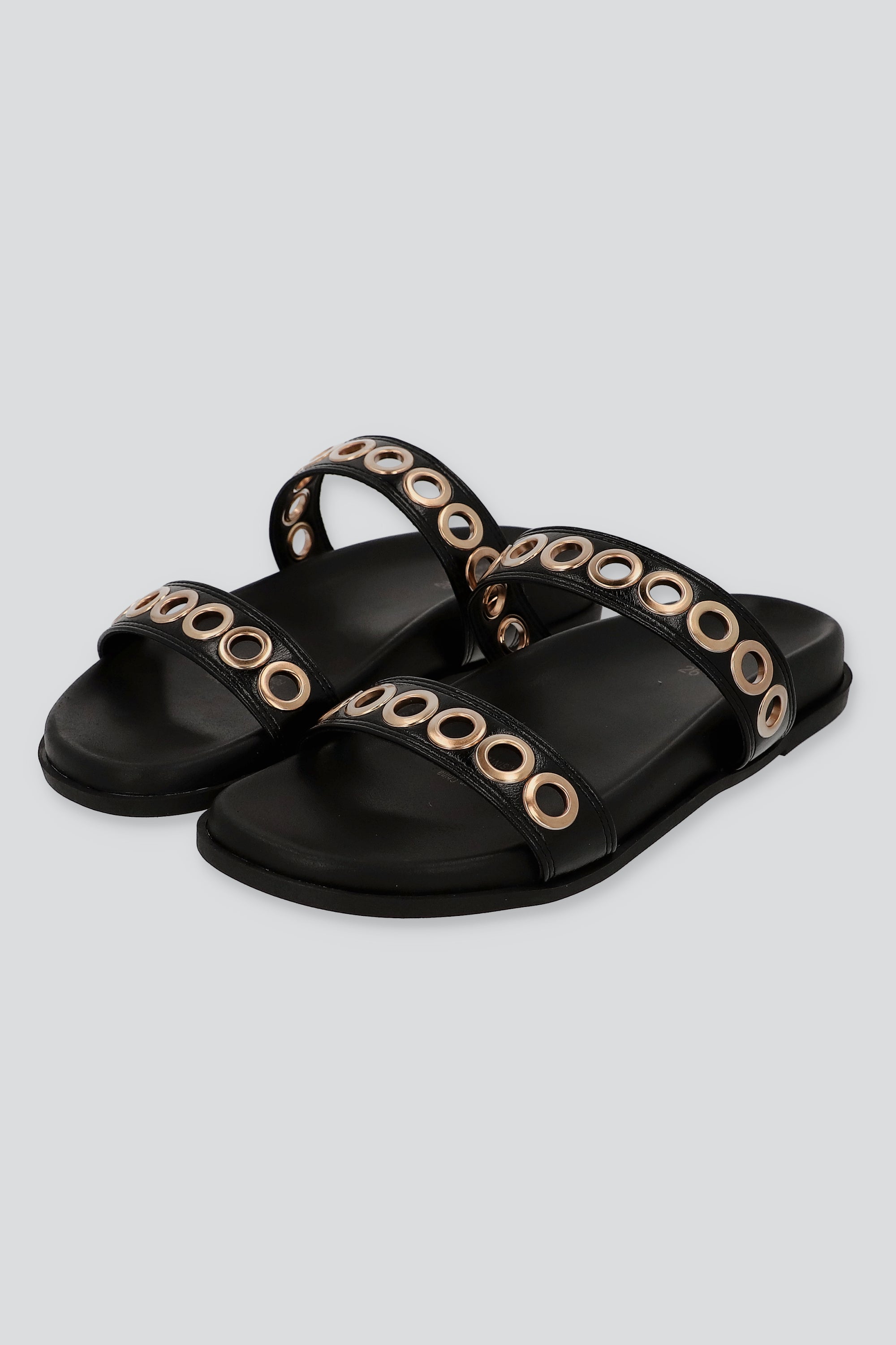 Sandalia dos tiras eyelets grandes NEGRO