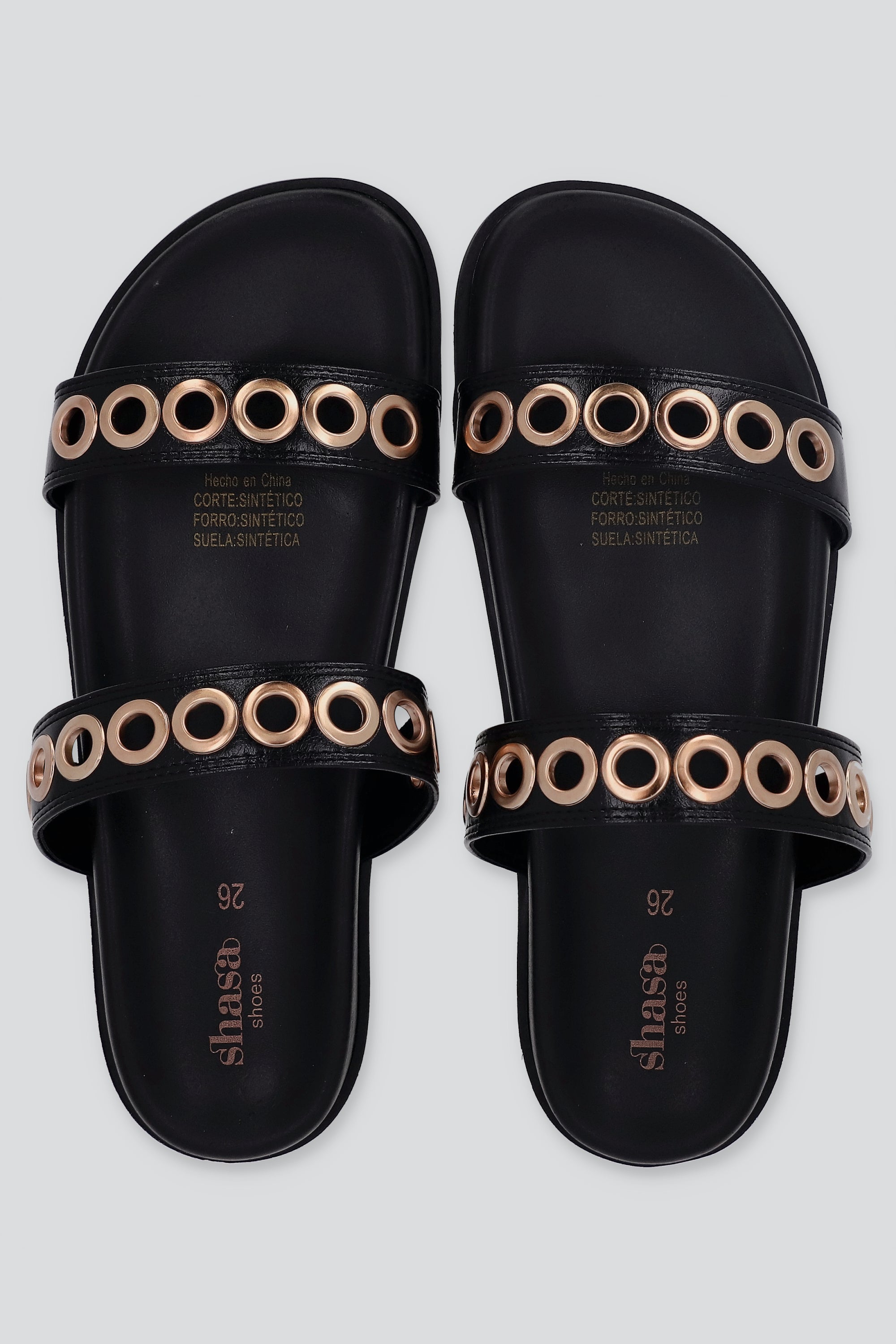 Sandalia dos tiras eyelets grandes NEGRO