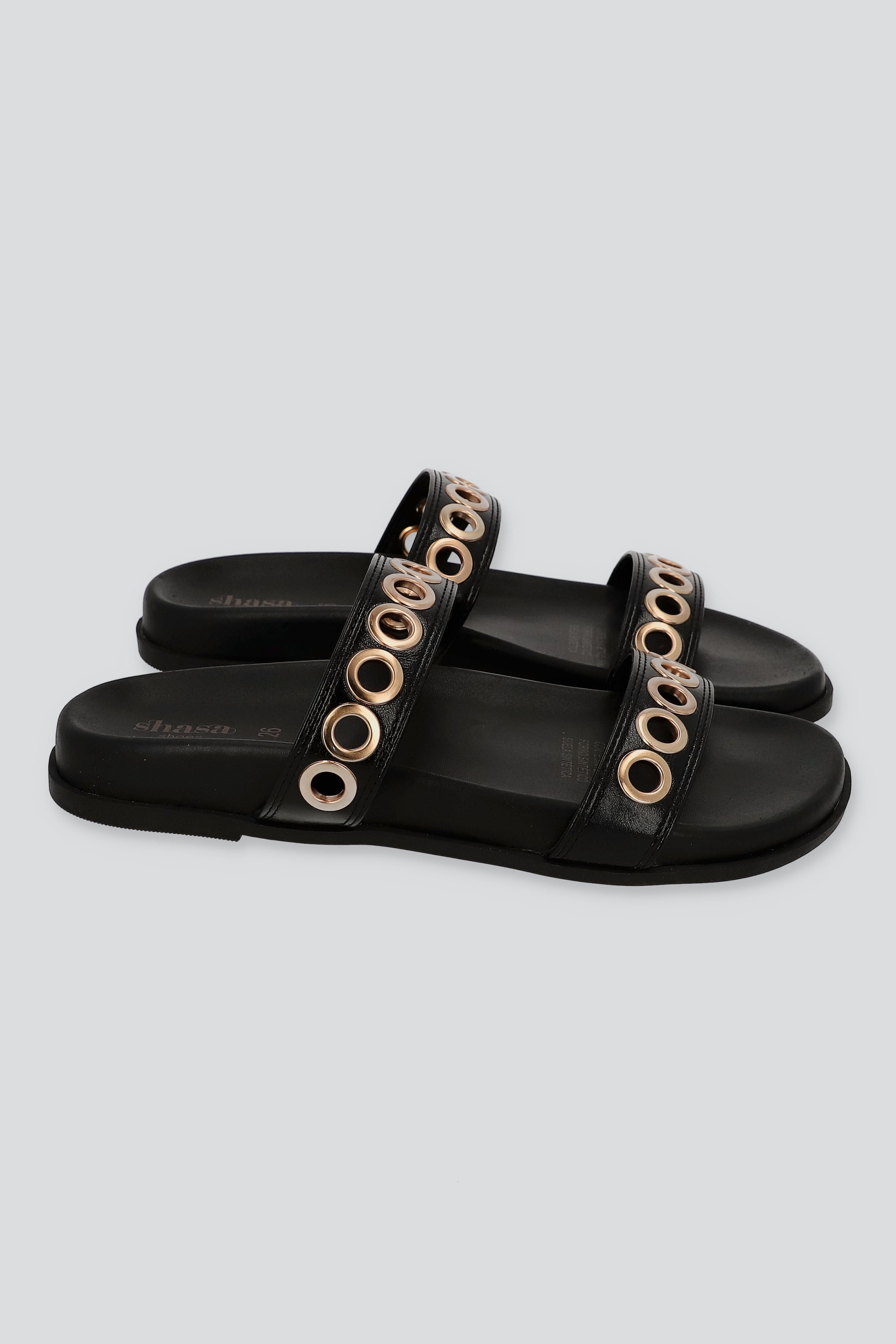 Sandalia dos tiras eyelets grandes NEGRO