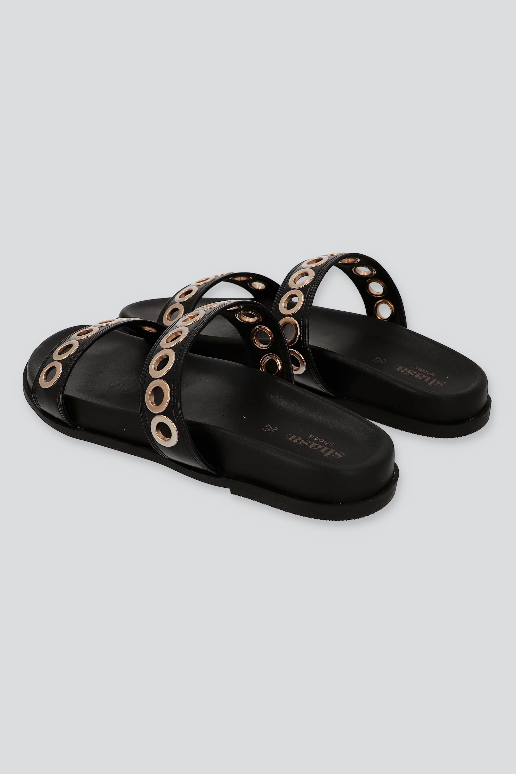 Sandalia dos tiras eyelets grandes NEGRO