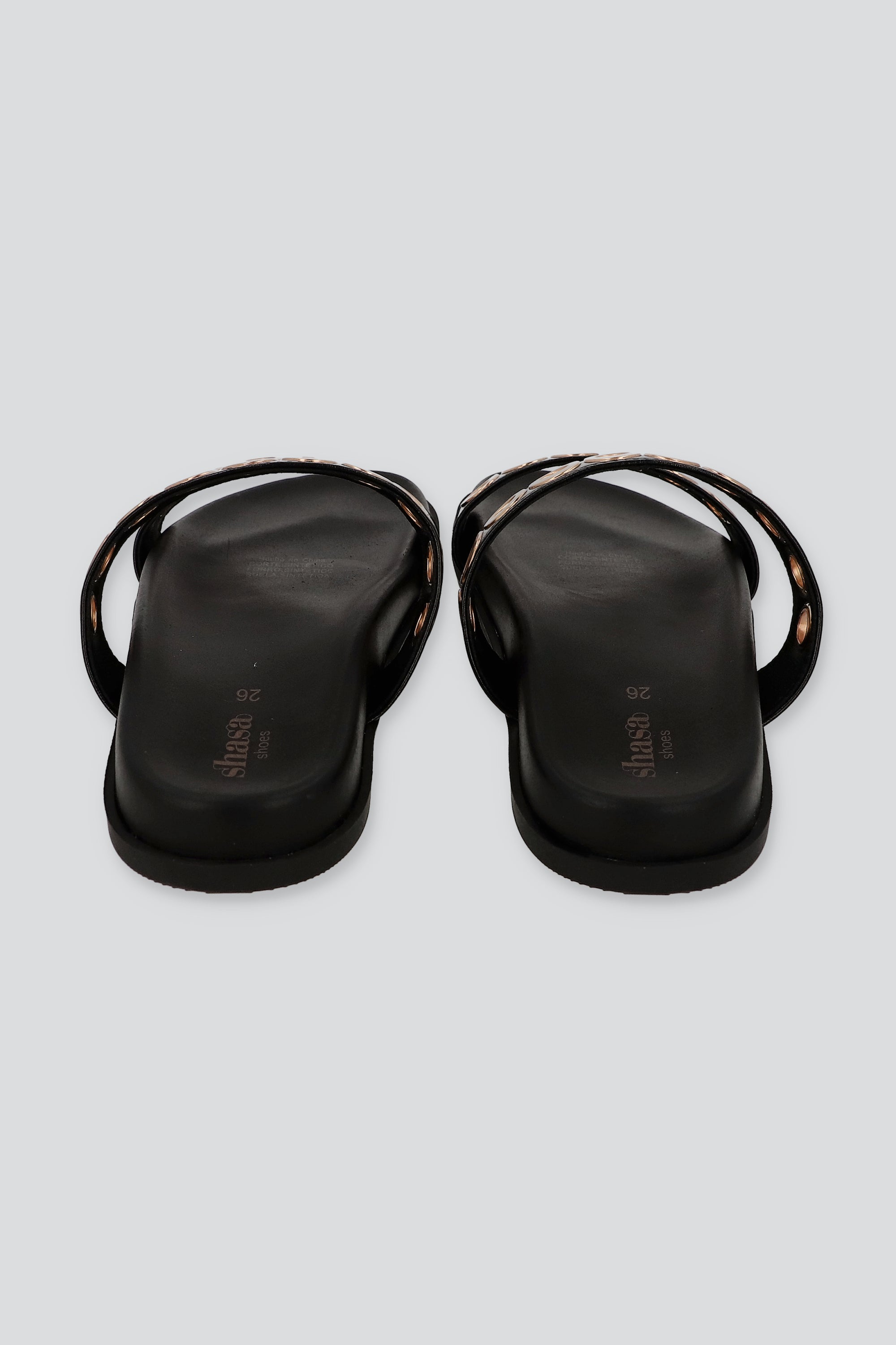 Sandalia dos tiras eyelets grandes NEGRO