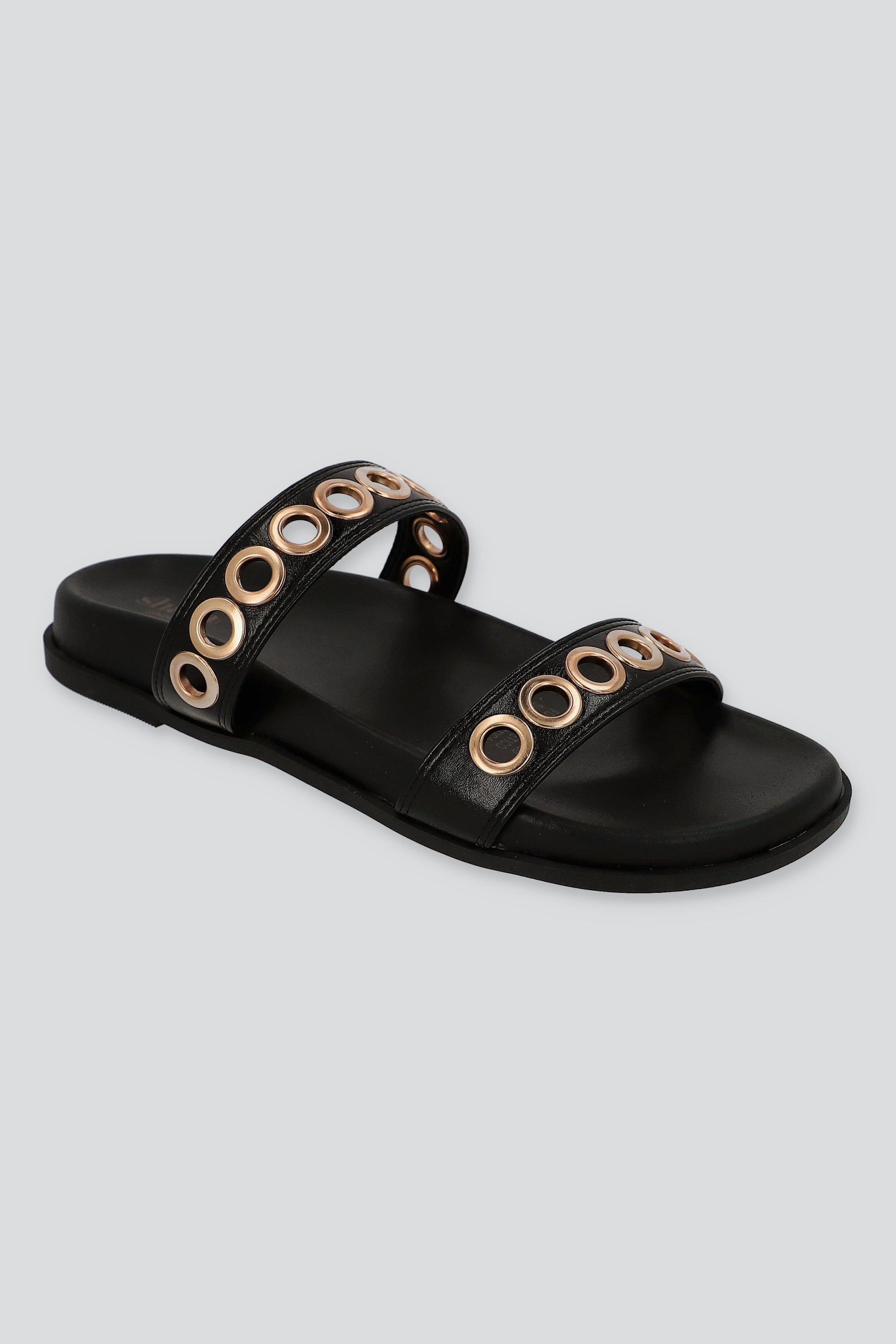 Sandalia dos tiras eyelets grandes NEGRO