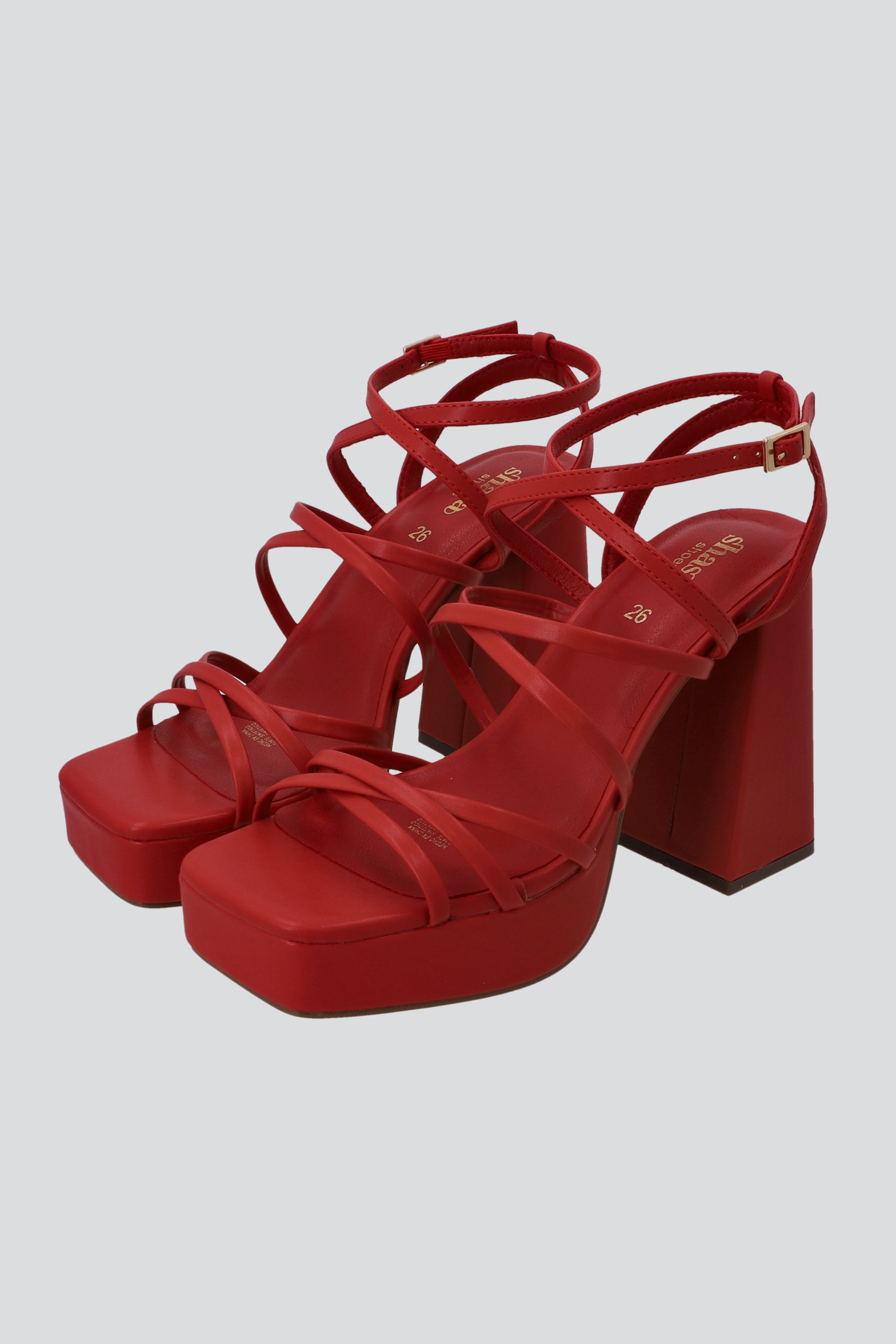 Tacón plataforma tiras delgadas cruzadas ROJO