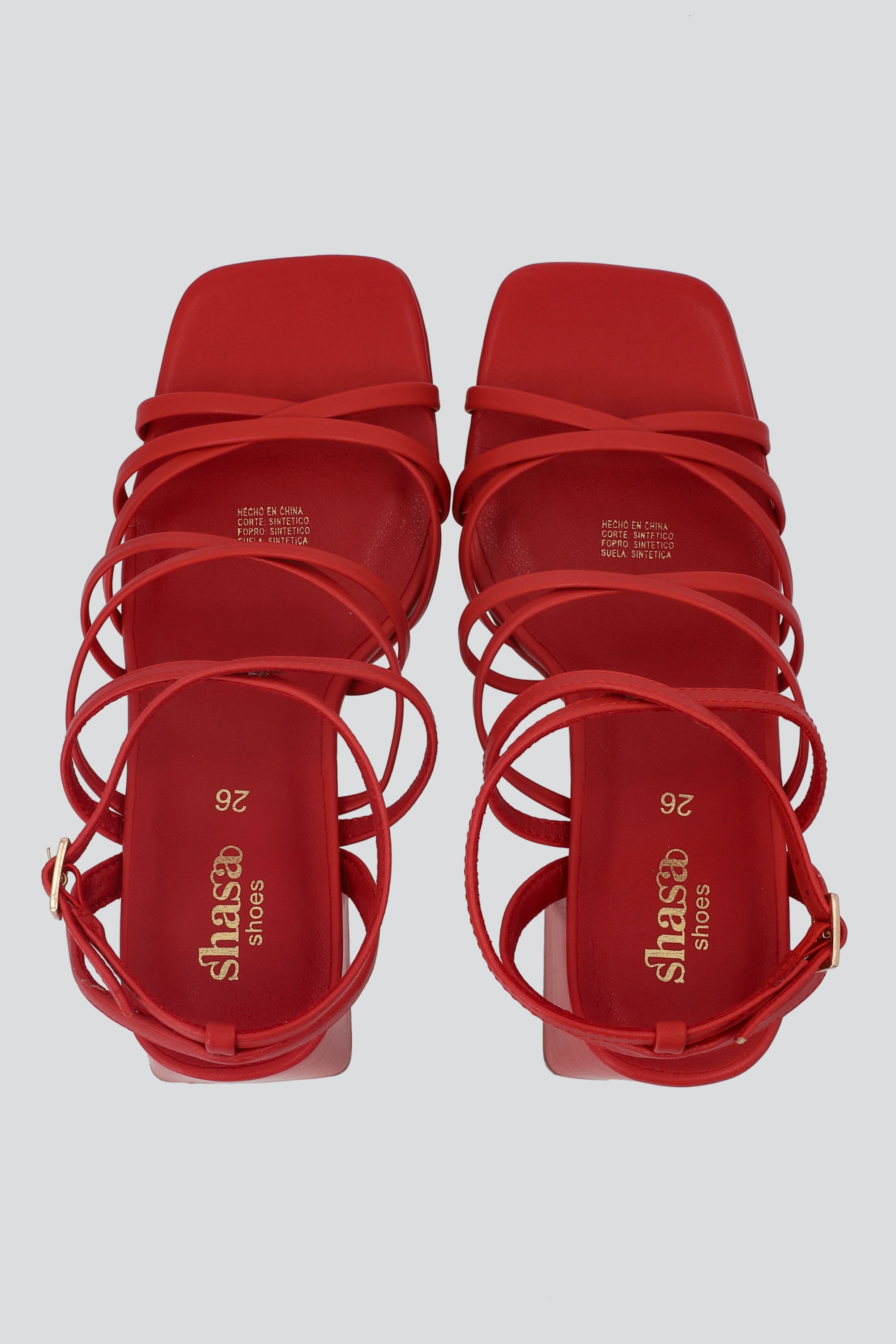 Tacón plataforma tiras delgadas cruzadas ROJO