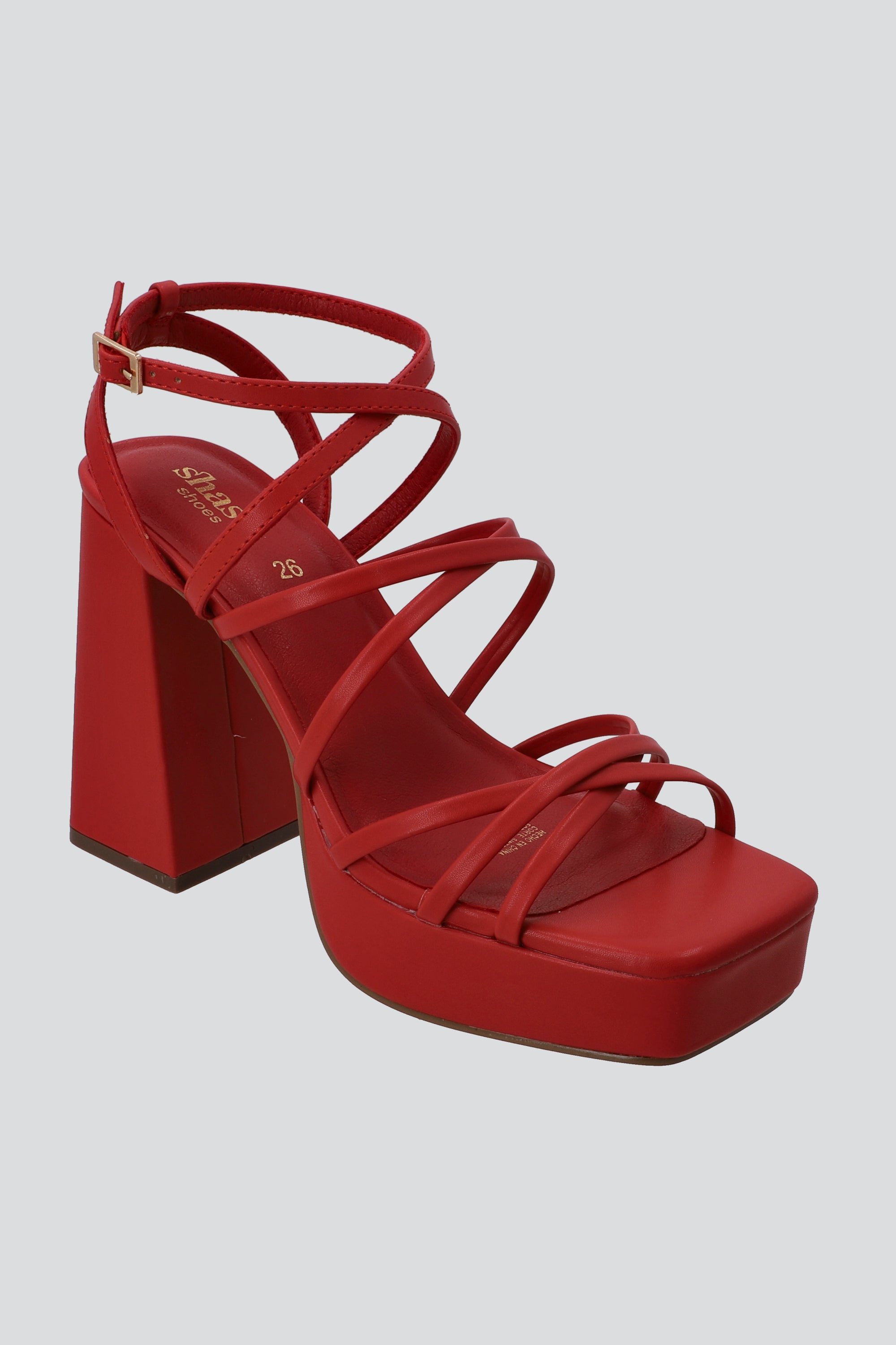Tacón plataforma tiras delgadas cruzadas ROJO