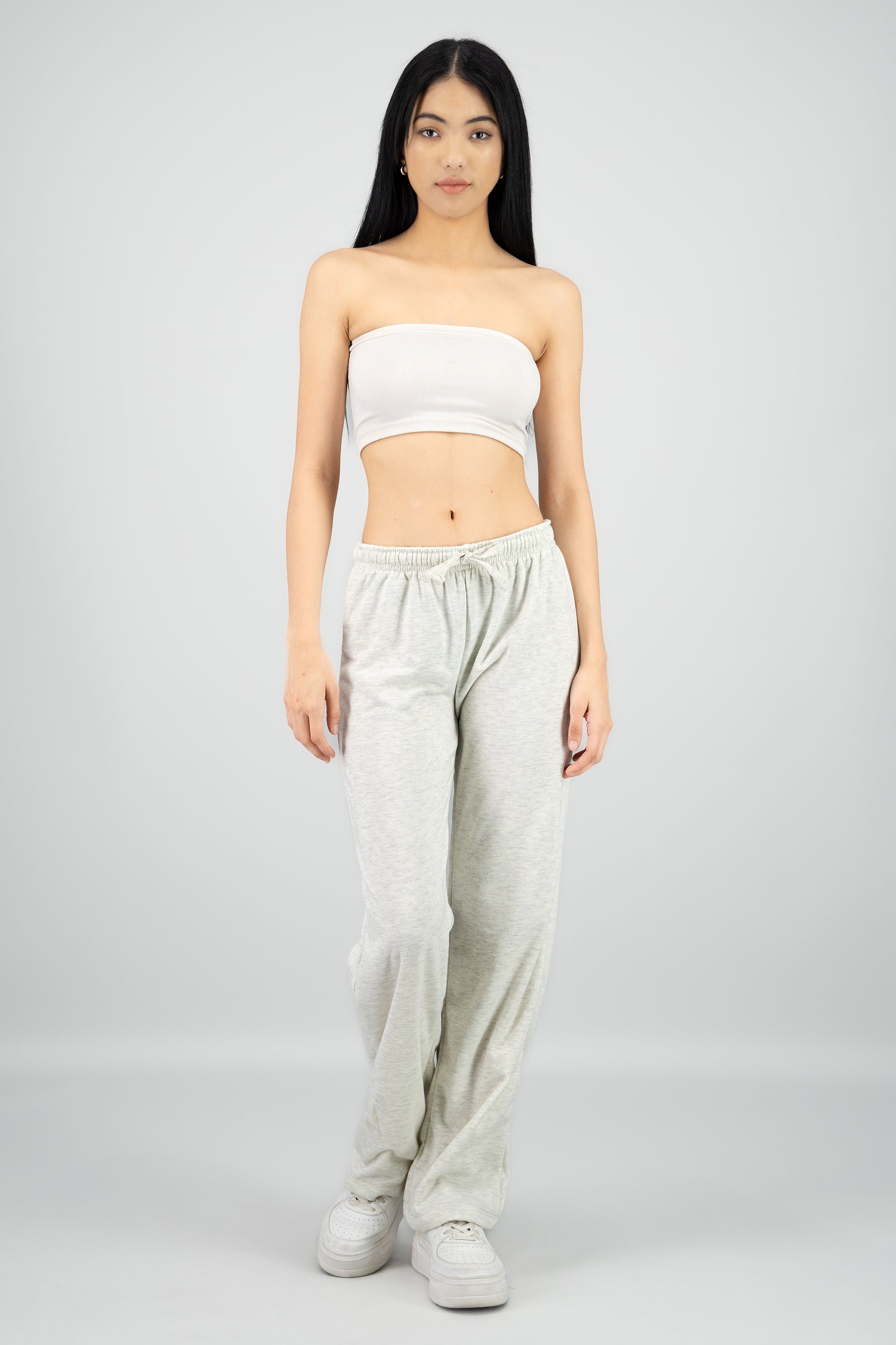 Pantalon flare suave liso GRIS CLARO